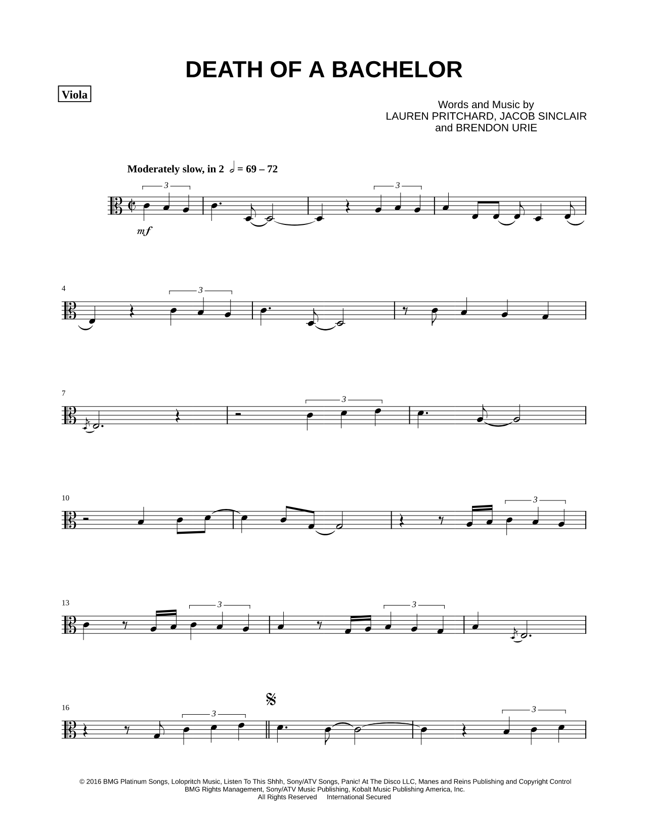 Collection: Death of a Bachelor - Viola & Piano