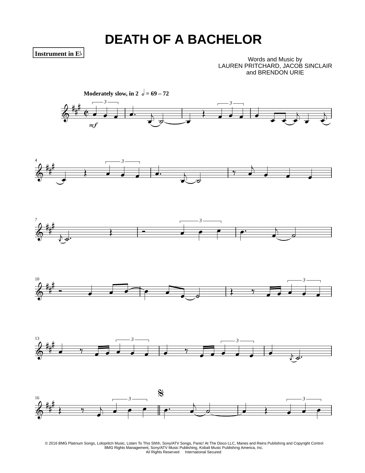 Collection: Death of a Bachelor - Eb Instrument & Piano