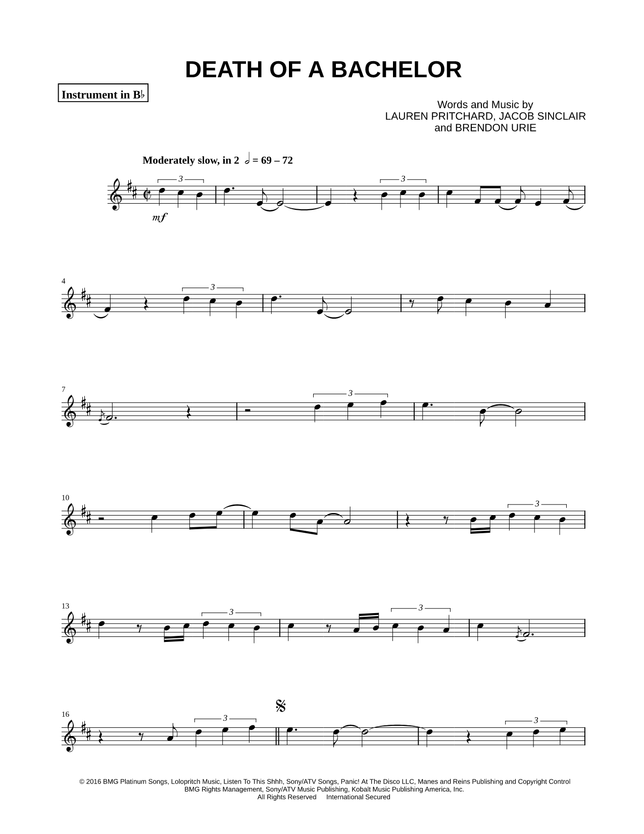 Collection: Death of a Bachelor - Bb Instrument & Piano
