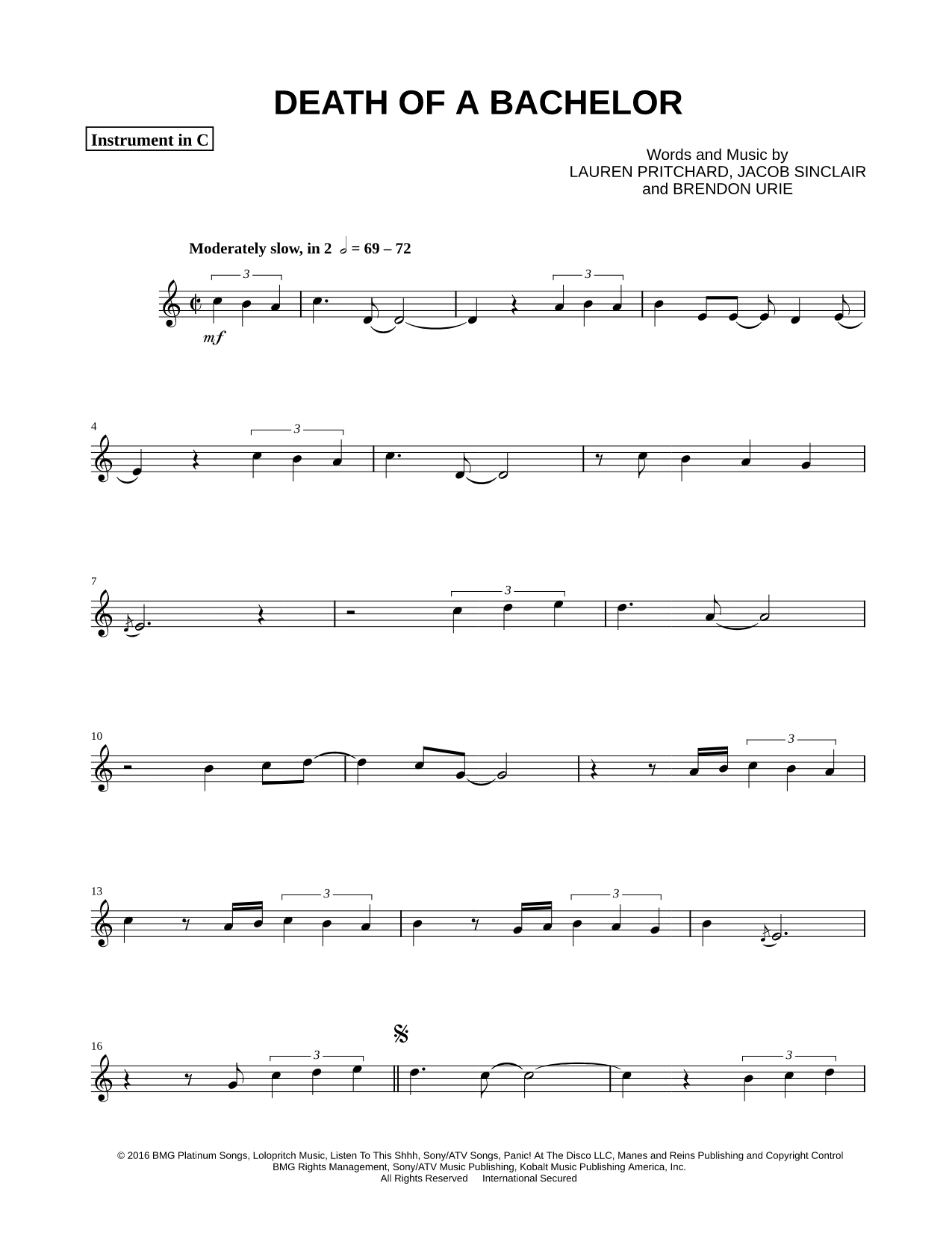 Collection: Death of a Bachelor - C Instrument & Piano