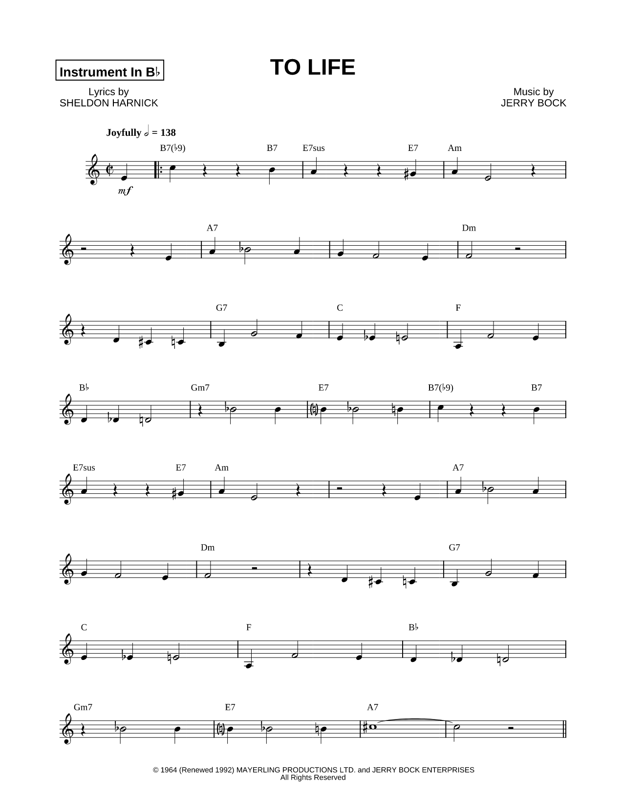 Collection: To Life - Bb Instrument & Piano/Vocal