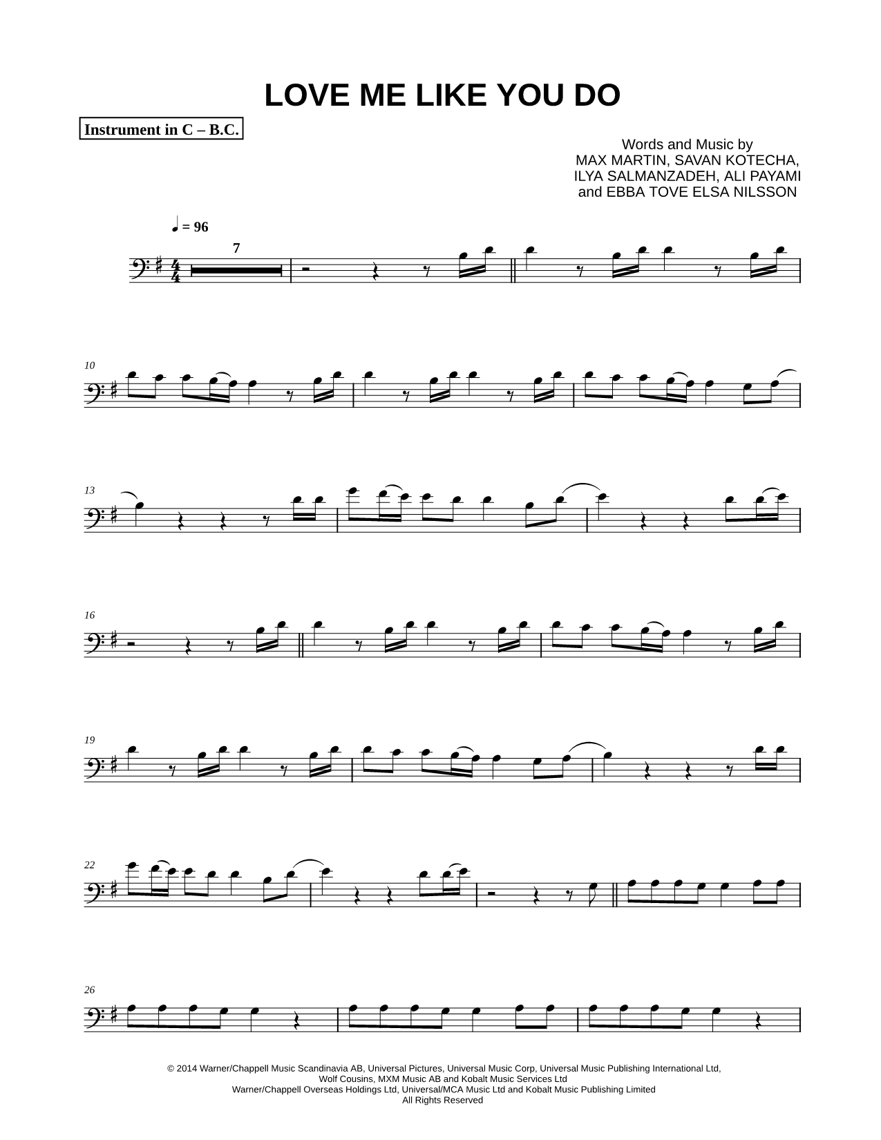 Collection: Love Me Like You Do - Bass Clef Instrument & Piano