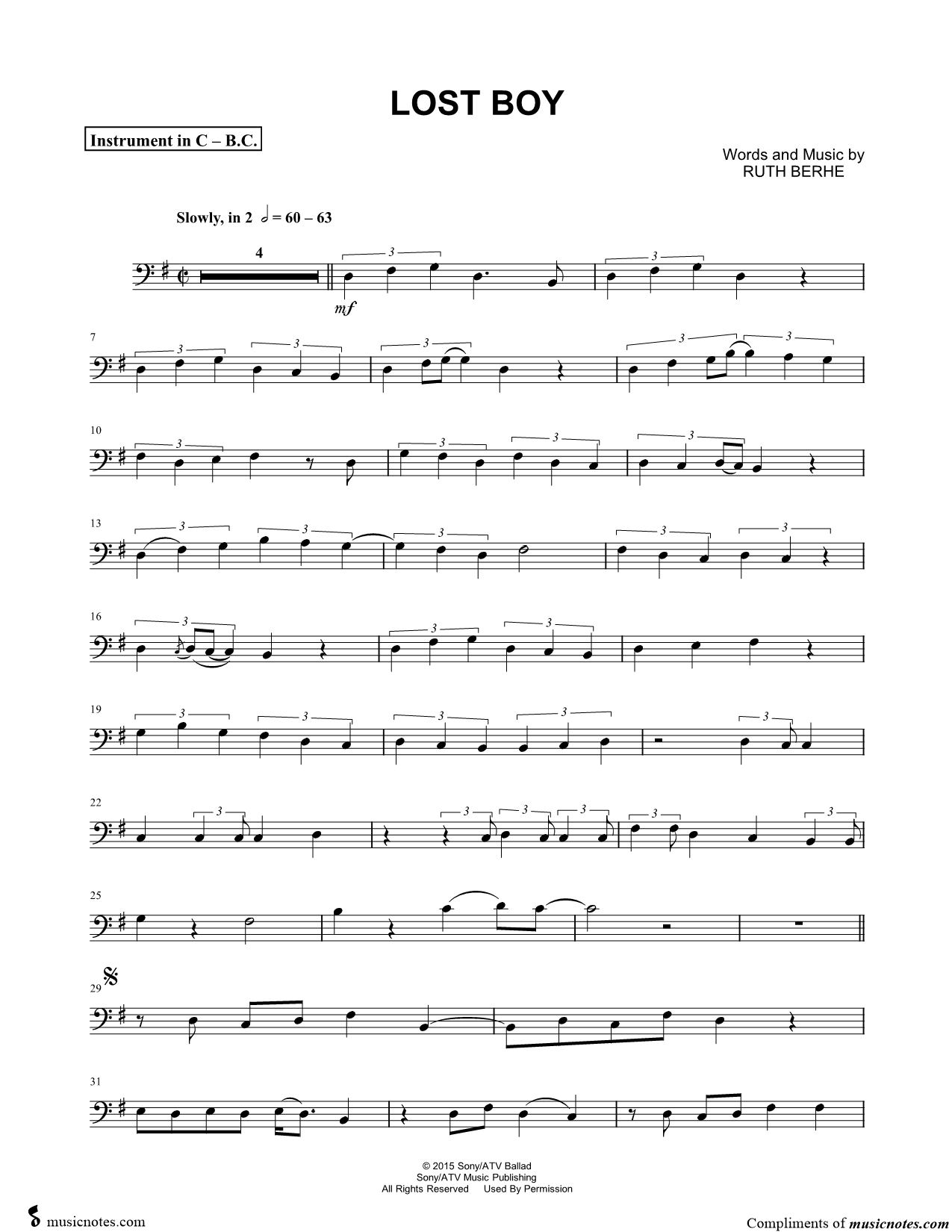 Collection: Lost Boy - Bass Clef Instrument & Piano