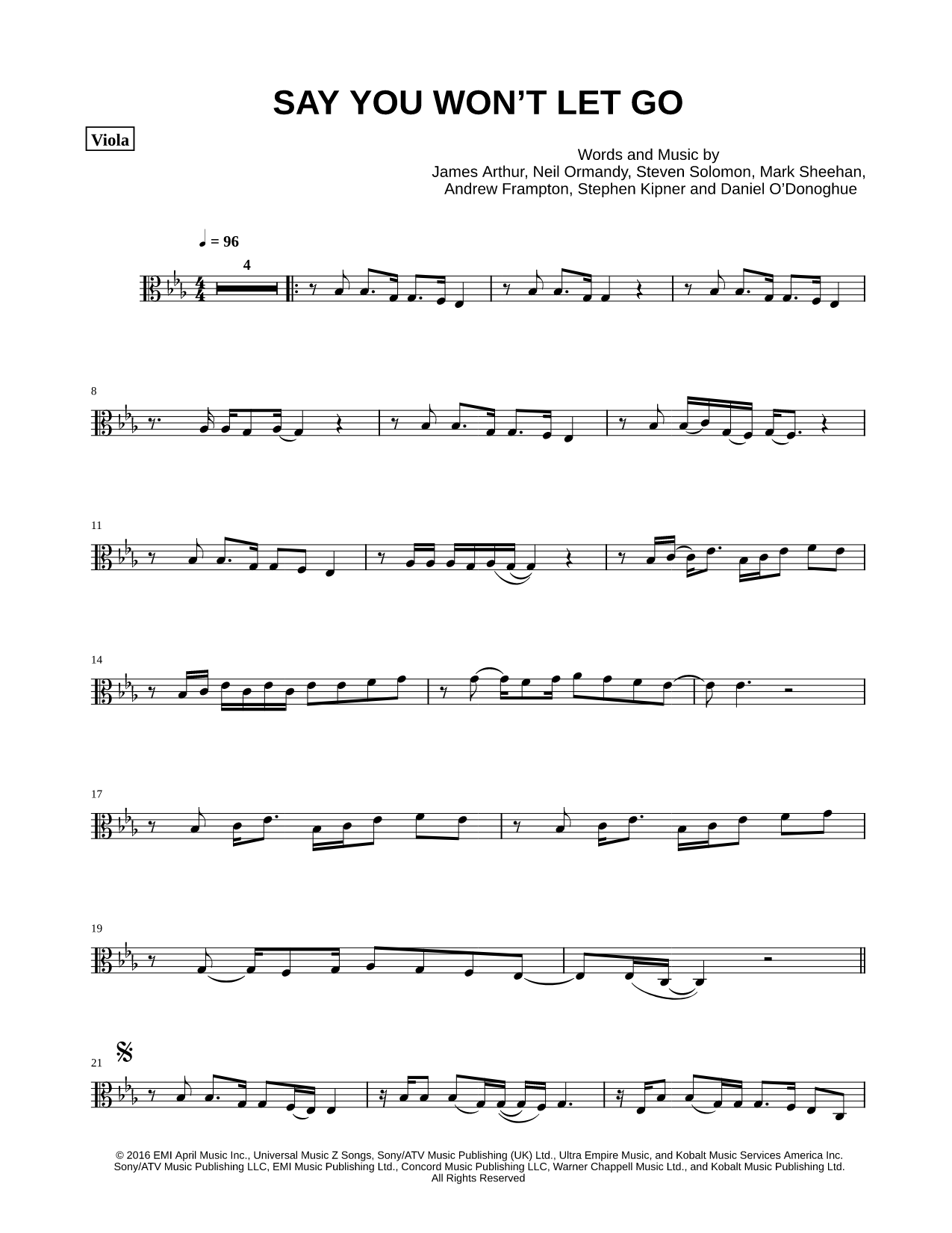 Collection: Say You Won't Let Go - Viola & Piano