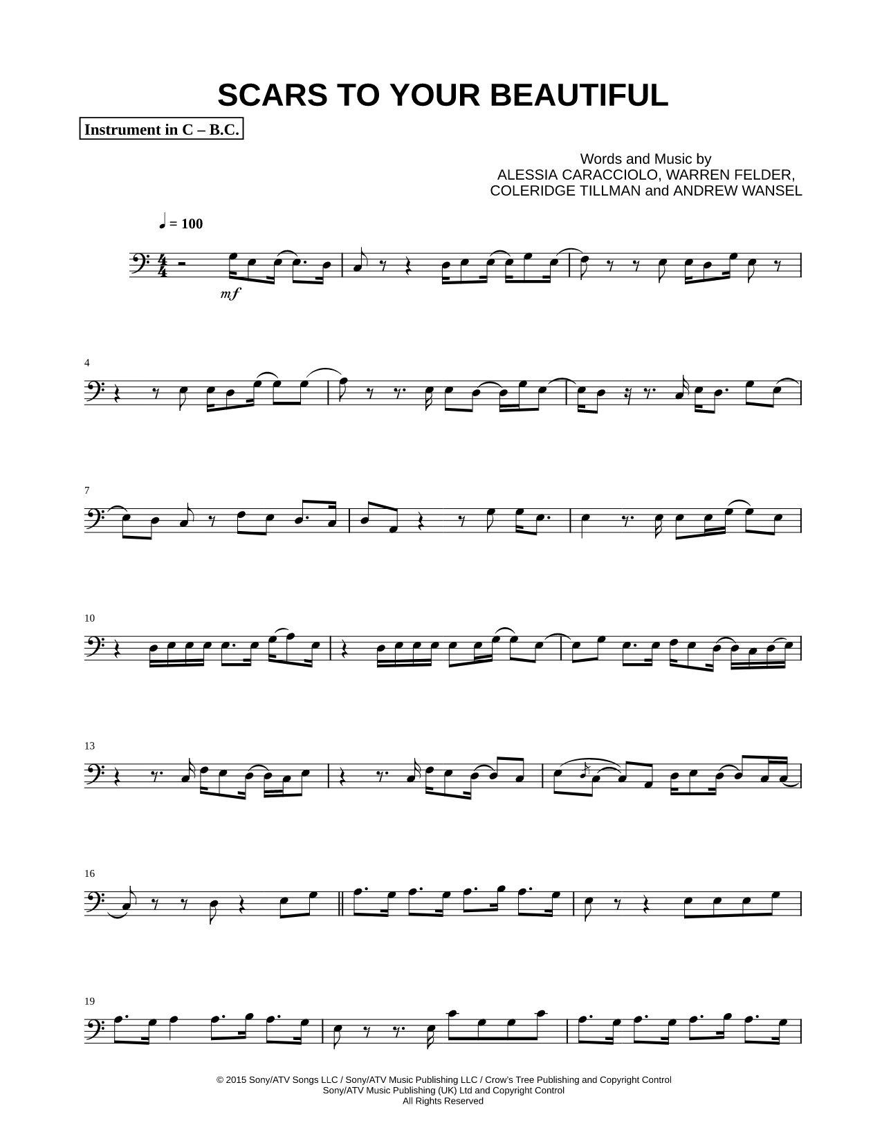 Collection: Scars to Your Beautiful - Bass Clef Instrument & Piano