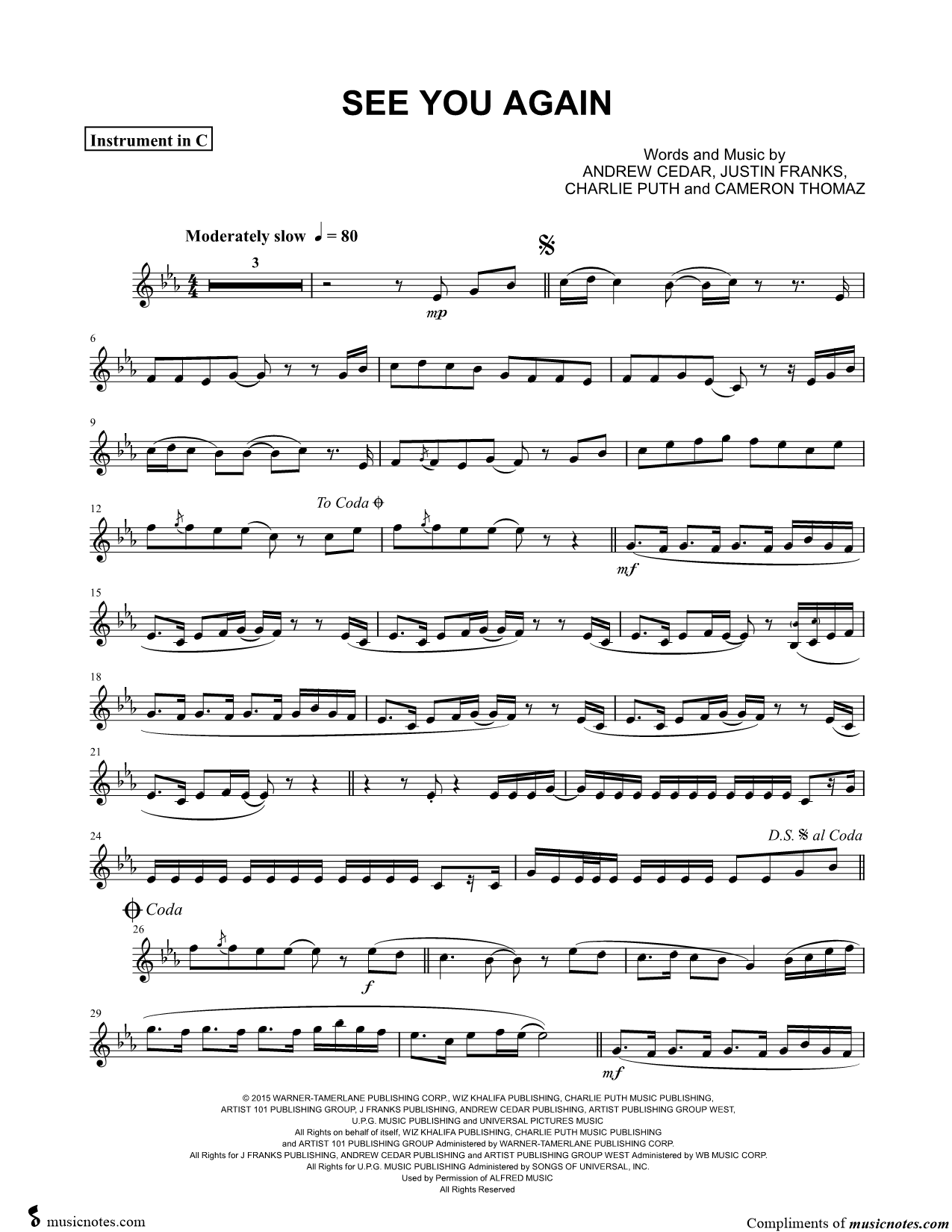 Collection: See You Again - C Instrument & Piano