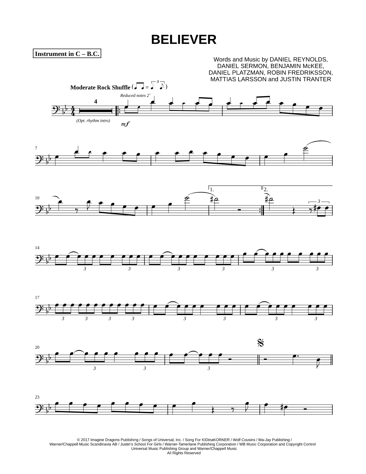 Collection: Believer - Bass Clef Instrument & Piano