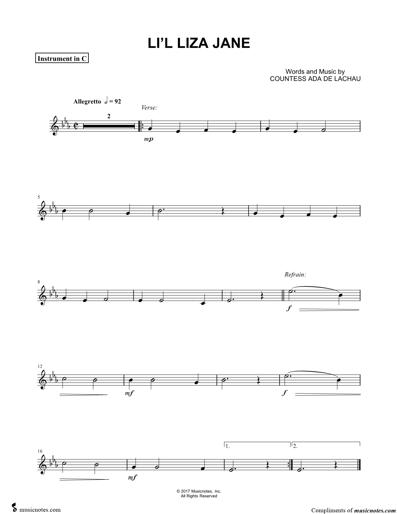 Collection: Li'l Liza Jane - C Instrument & Piano