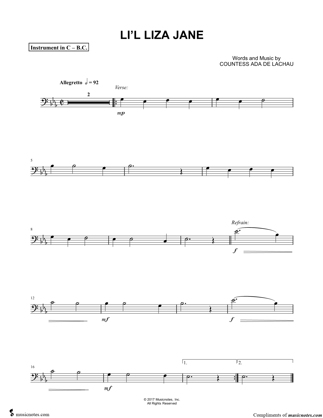 Collection: Li'l Liza Jane - Bass Clef Instrument & Piano