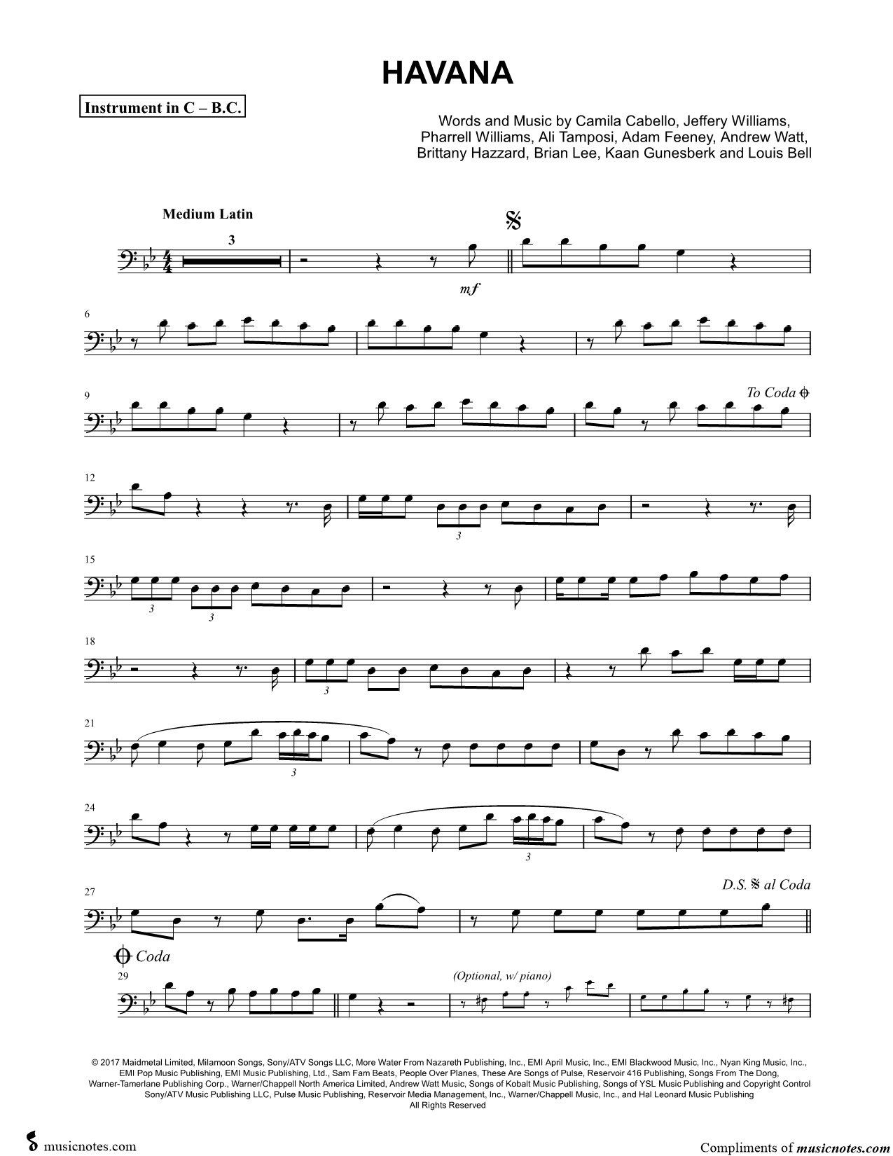Collection: Havana - Bass Clef Instrument & Piano