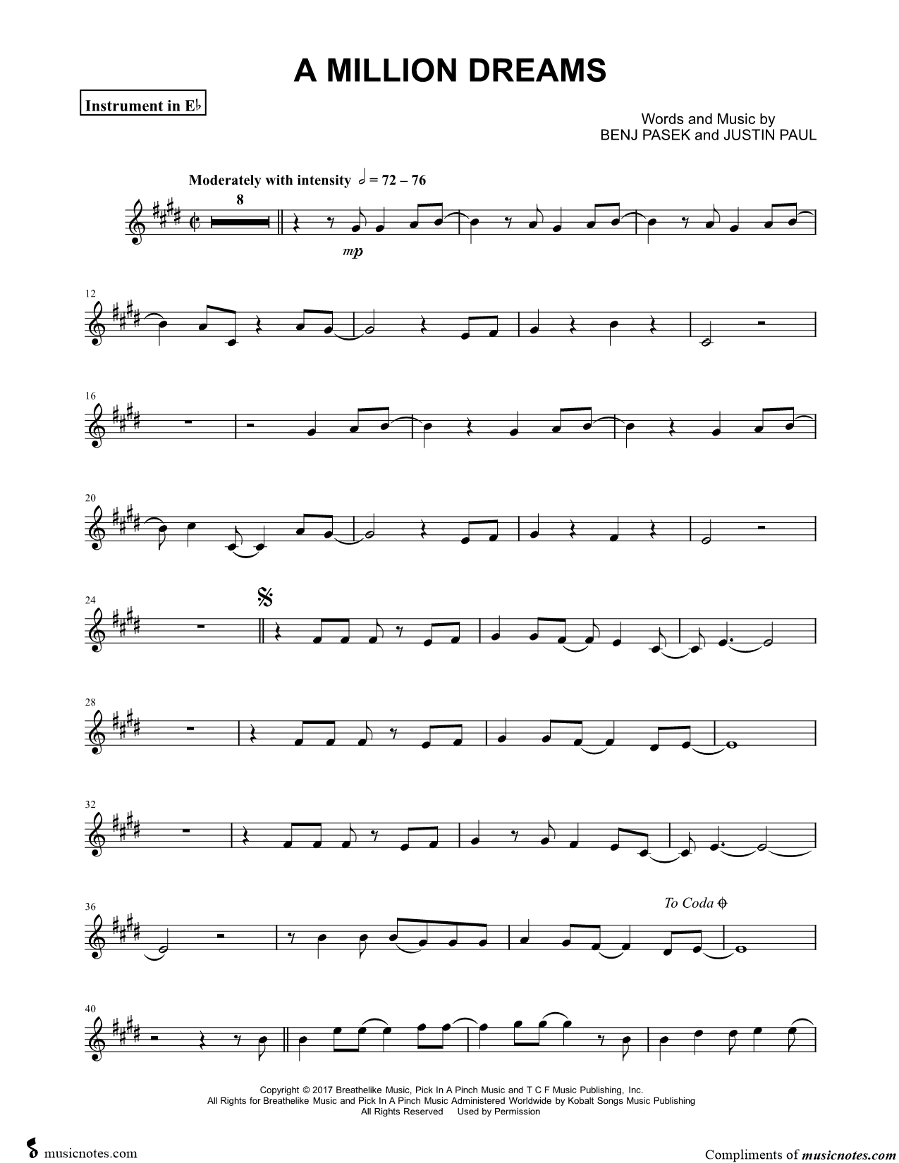 Collection: A Million Dreams - Eb Instrument & Piano