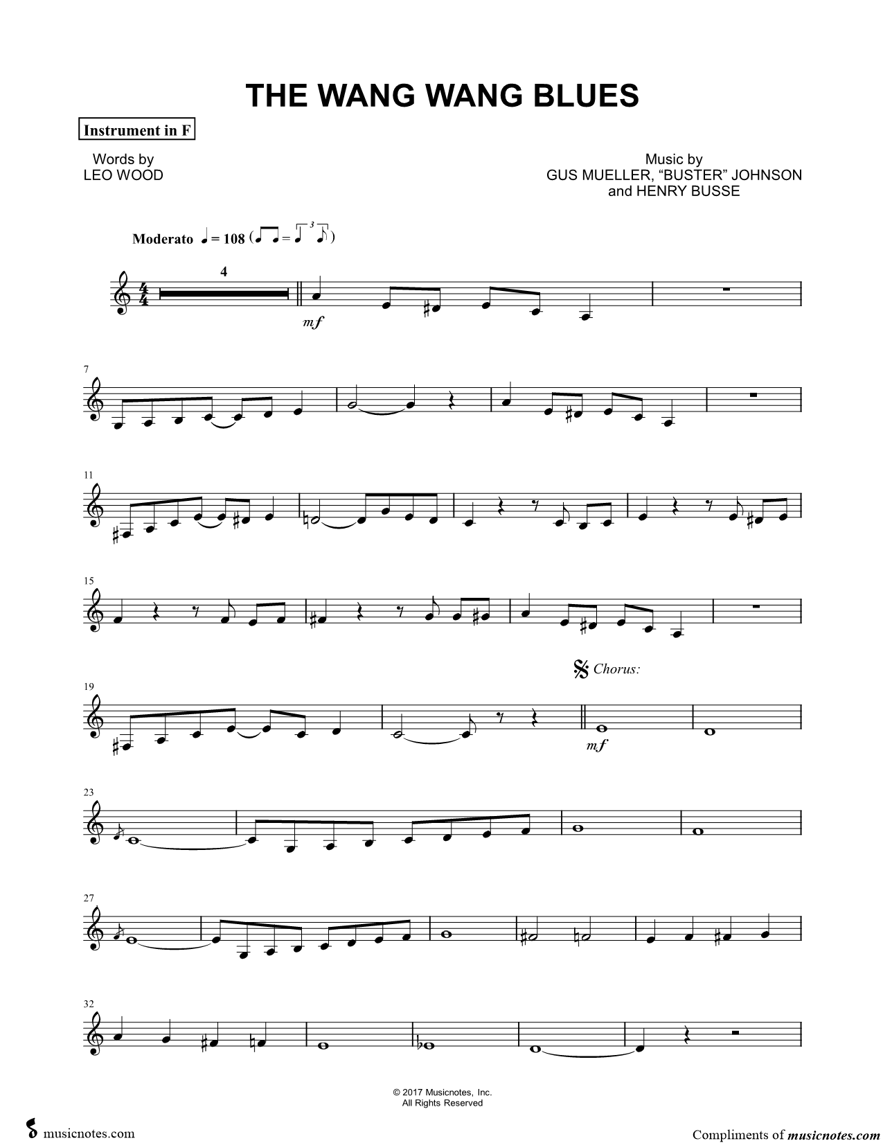 Collection: The Wang Wang Blues - F Instrument & Piano