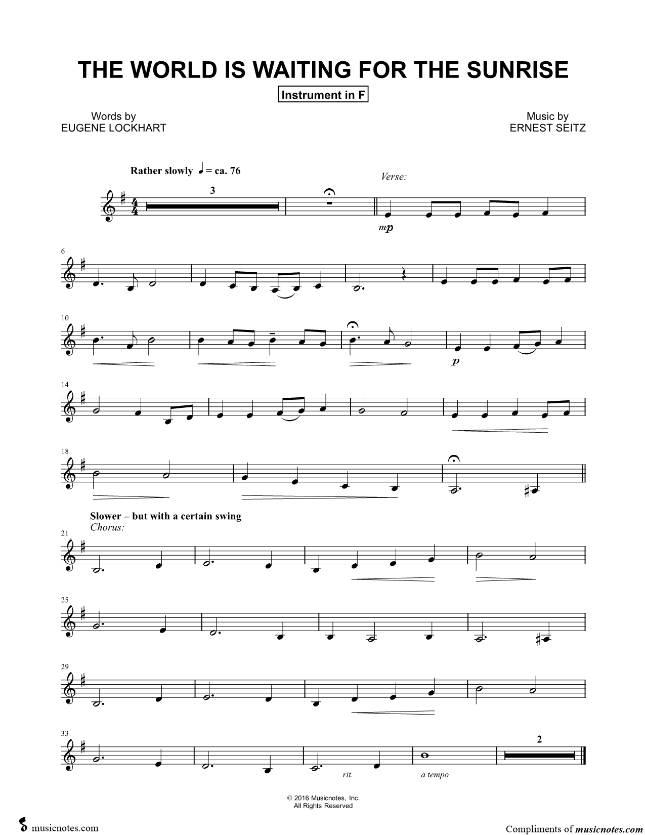 Collection: The World Is Waiting for the Sunrise - F Instrument & Piano