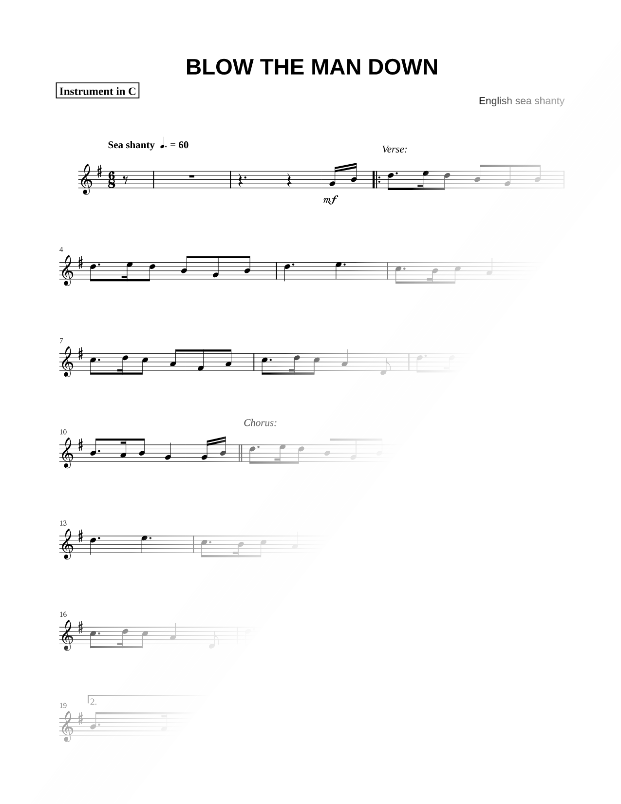 Collection: Blow the Man Down - C Instrument & Piano