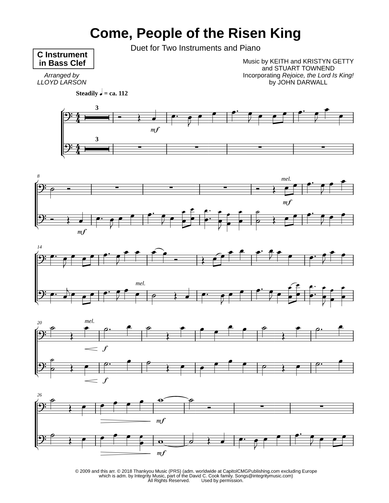 Collection: Come, People of the Risen King - Bass Clef Instrument Duet & Piano