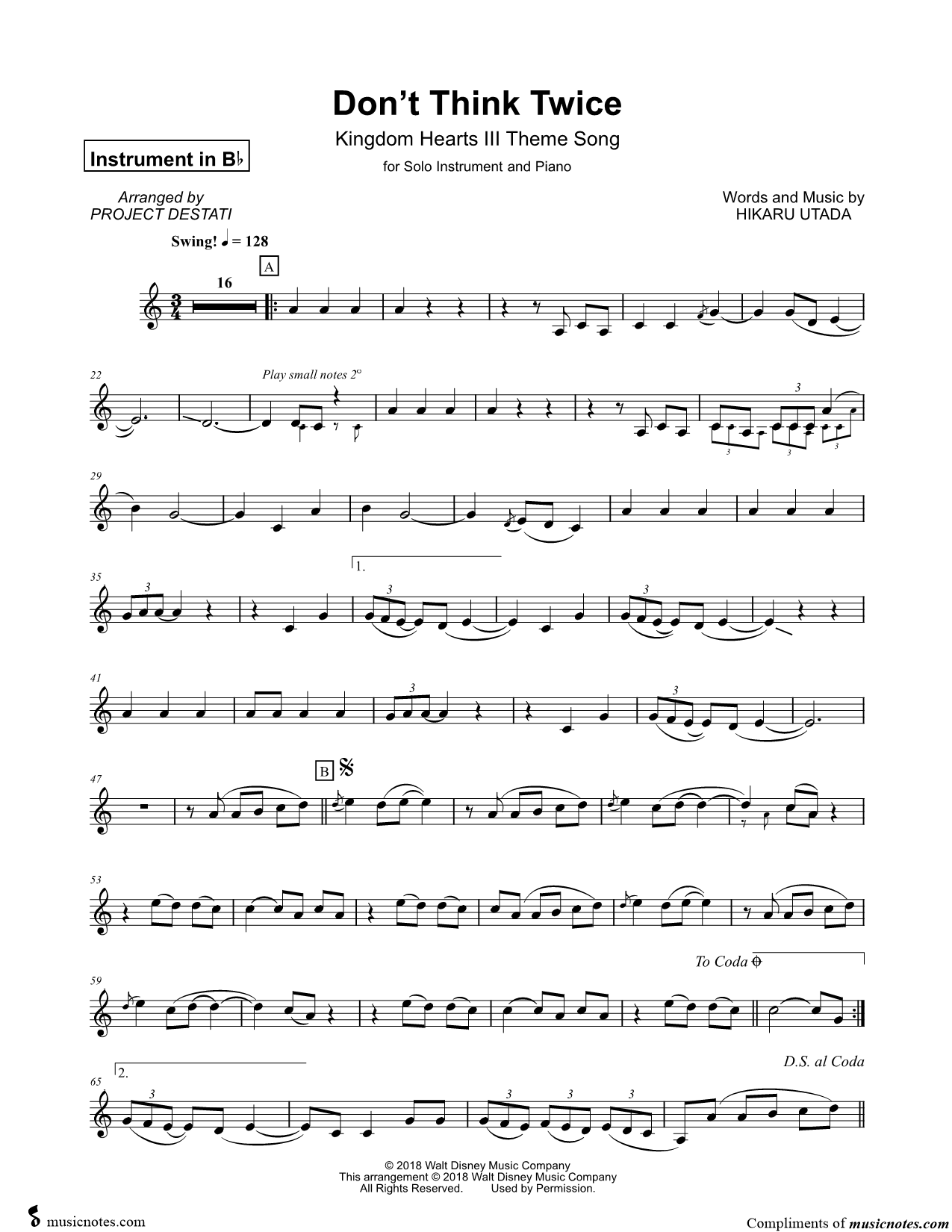 Collection: Don't Think Twice - Bb Instrument & Piano