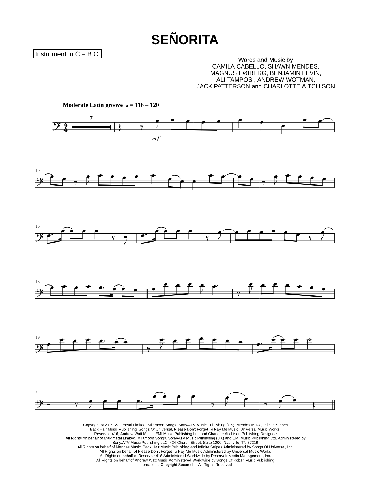 Collection: Señorita - Bass Clef Instrument & Piano