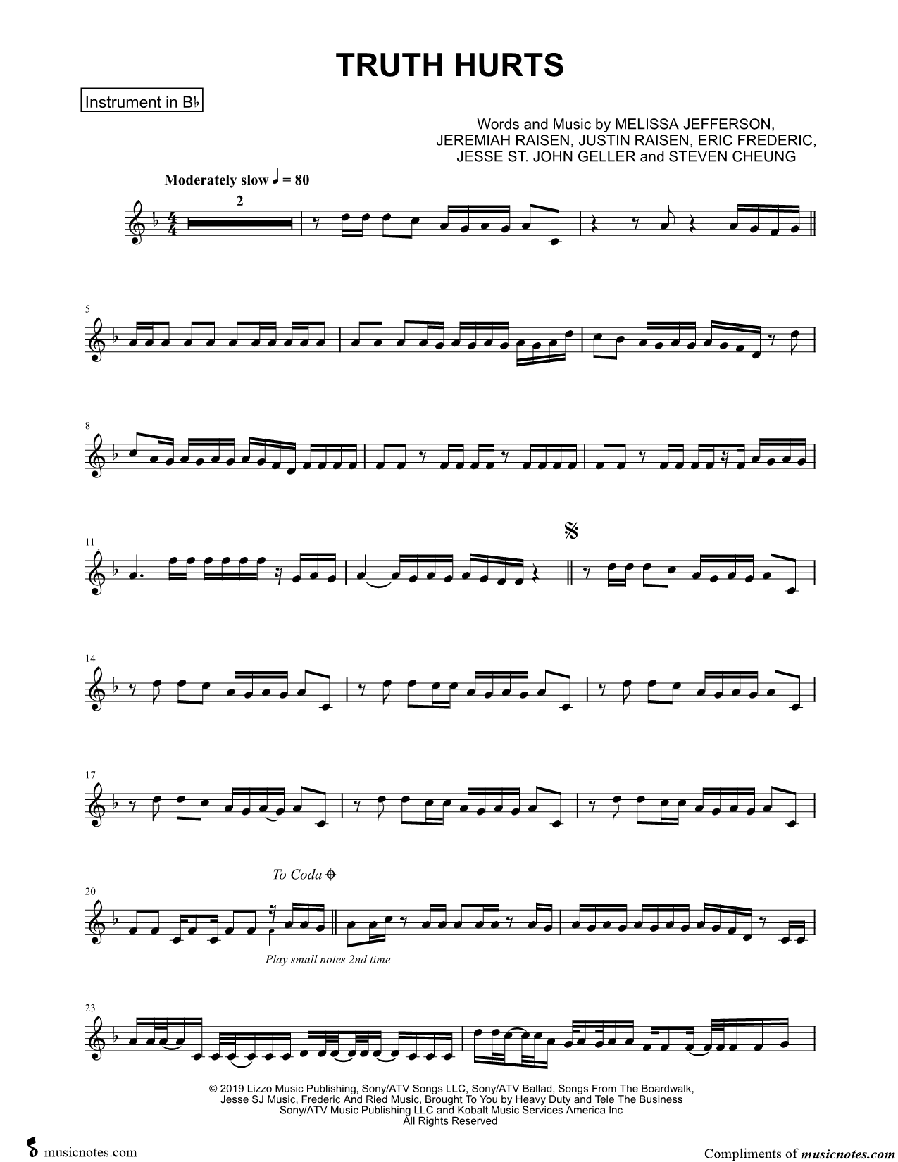 Collection: Truth Hurts - Bb Instrument & Piano