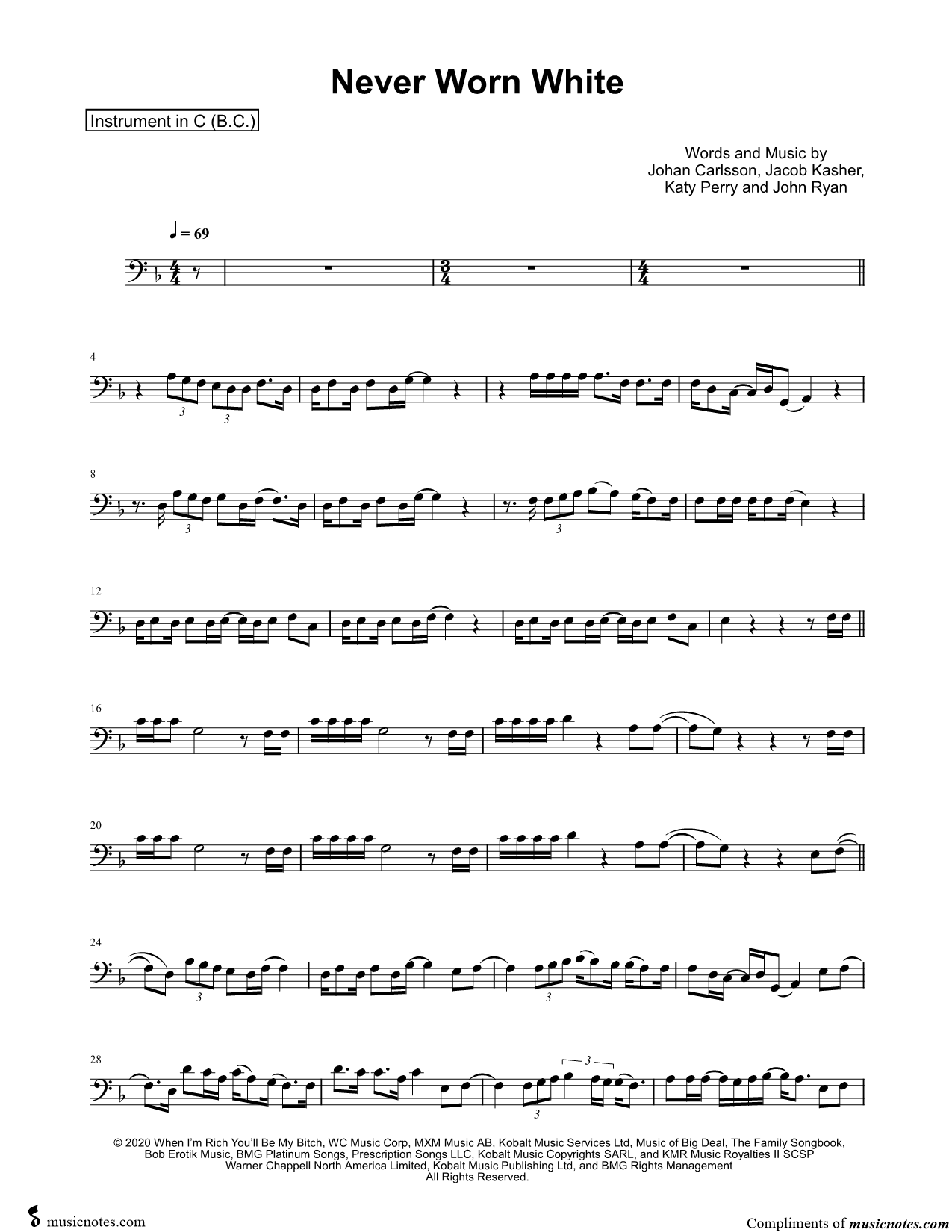 Collection: Never Worn White - Bass Clef Instrument & Piano