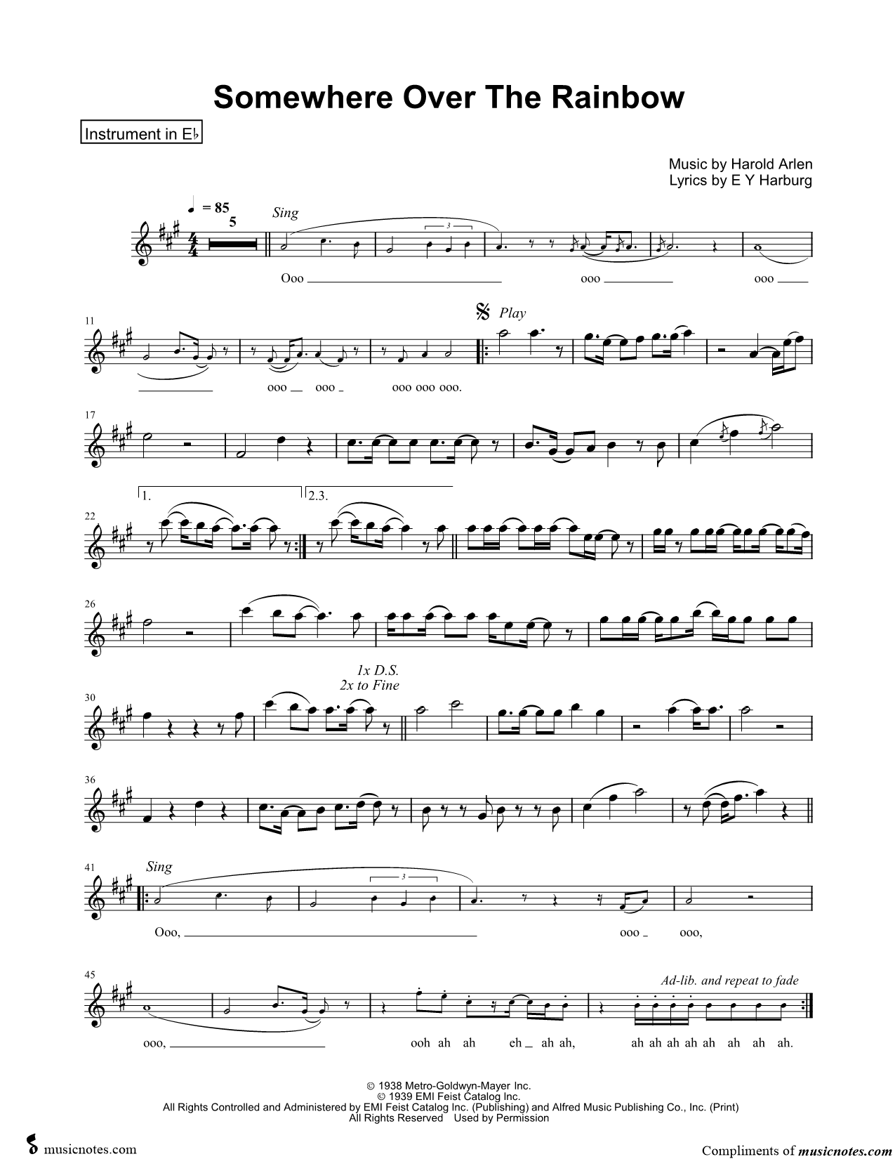 Collection: Over the Rainbow - Eb Instrument & Piano