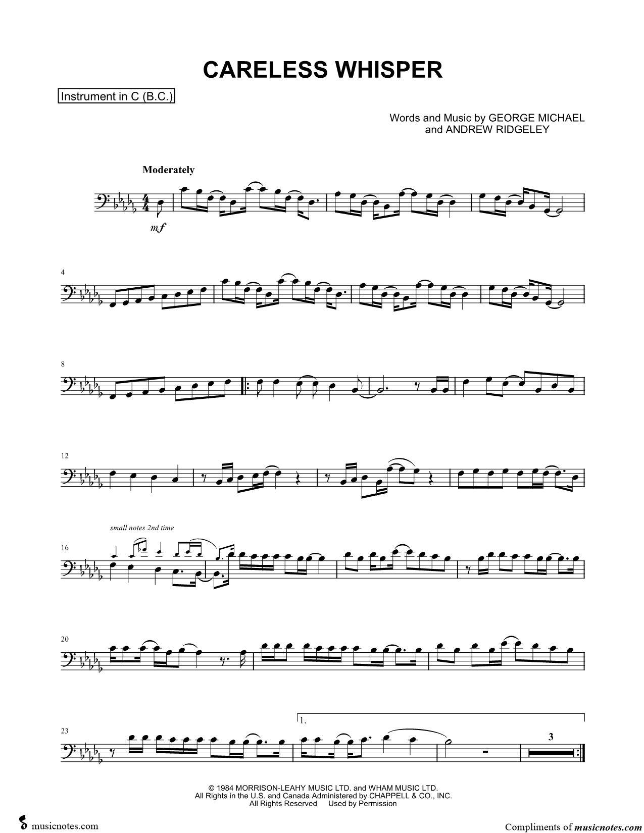 Collection: Careless Whisper - Bass Clef Instrument & Piano