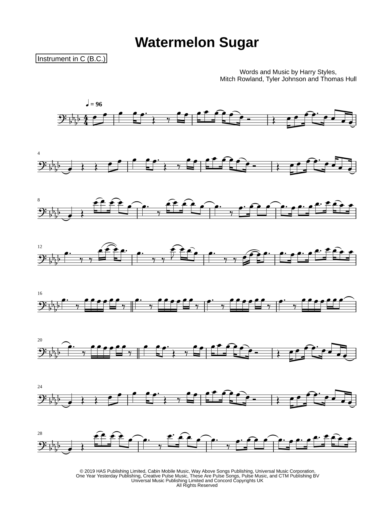 Collection: Watermelon Sugar - Bass Clef Instrument & Piano