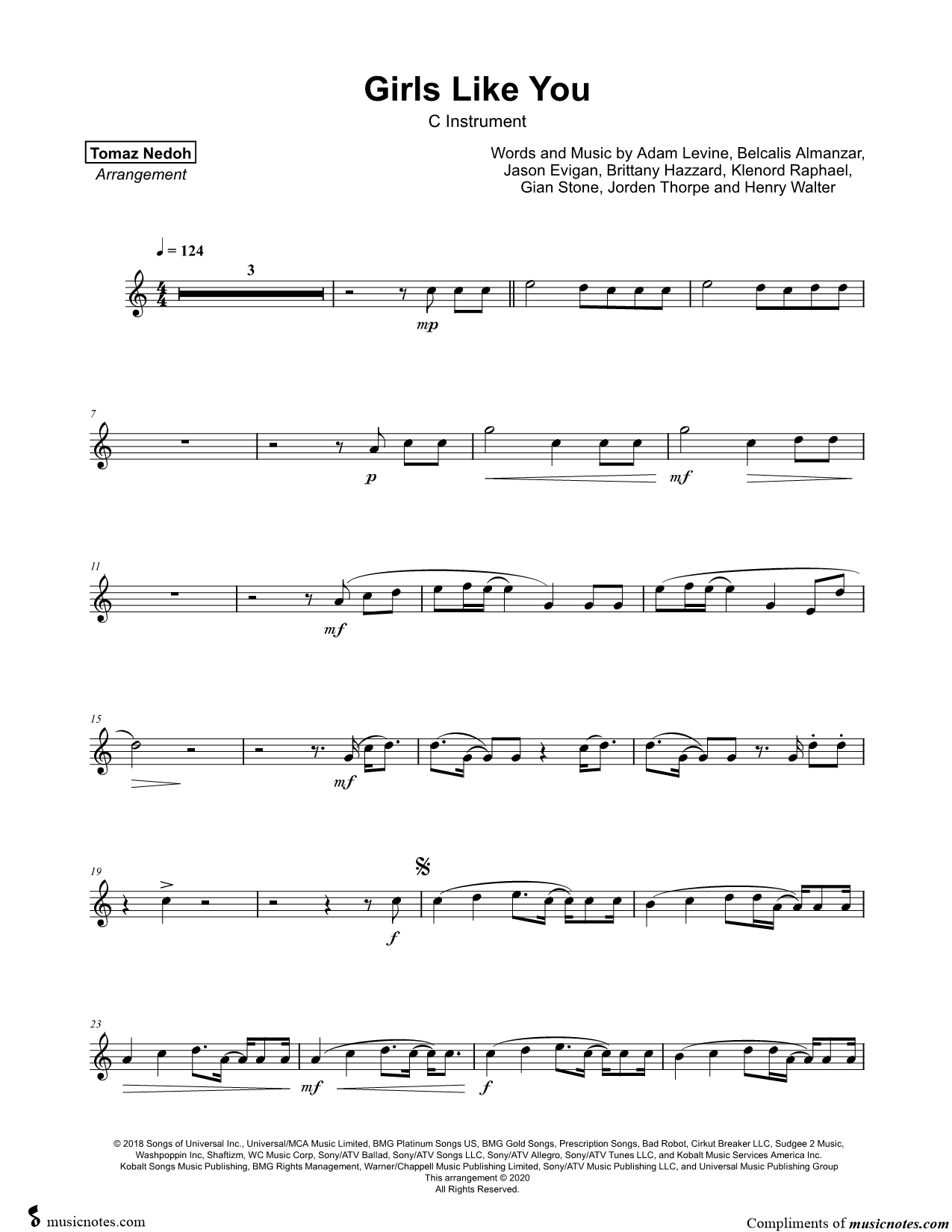 Collection: Girls Like You - C Instrument & Piano