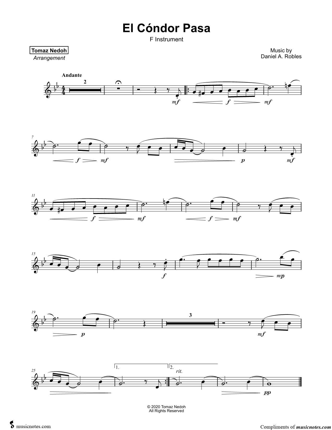 Collection: El Cóndor Pasa - F Instrument & Piano