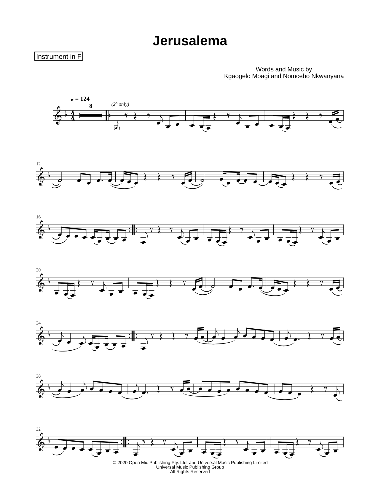 Collection: Jerusalema - F Instrument & Piano