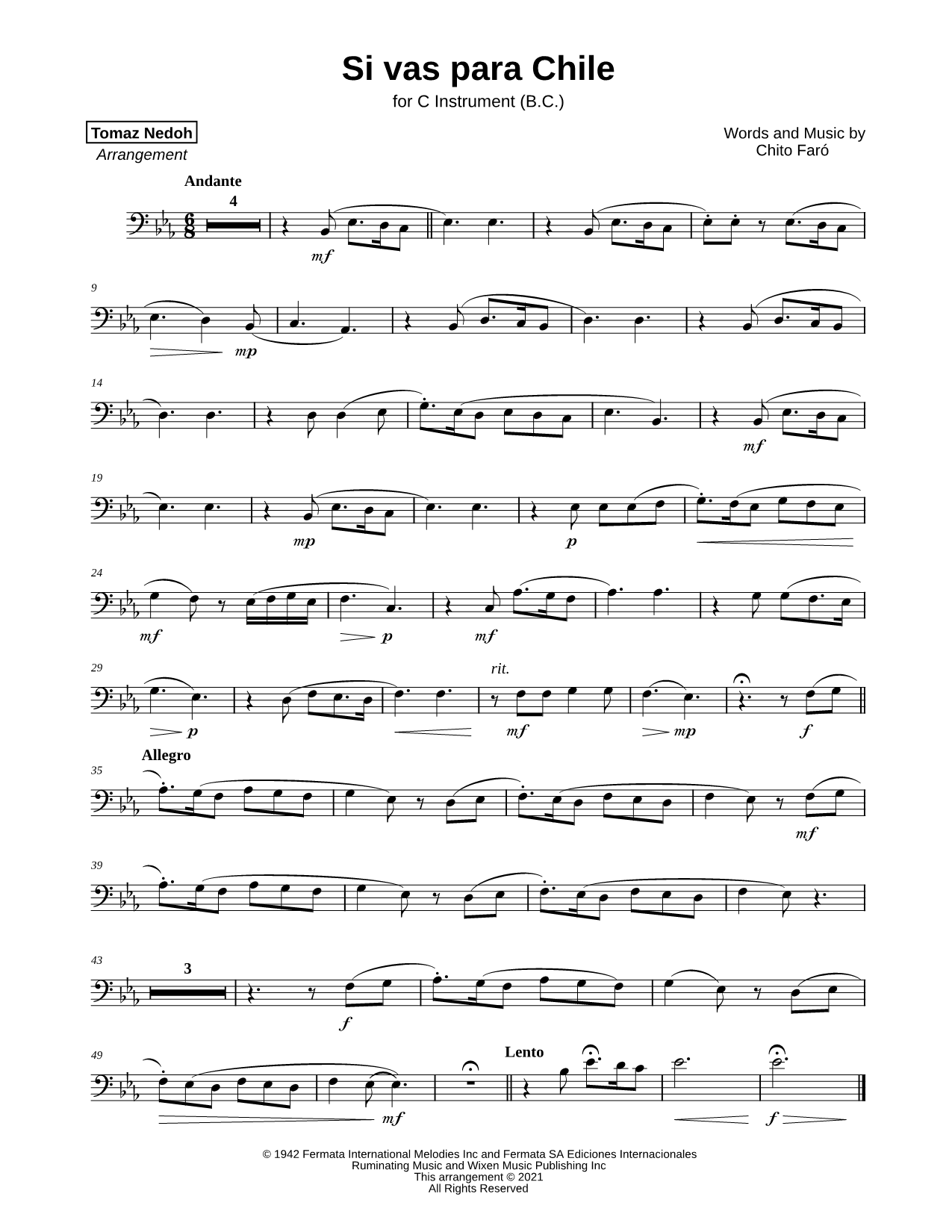 Collection: Si vas para Chile - Bass Clef Instrument & Piano