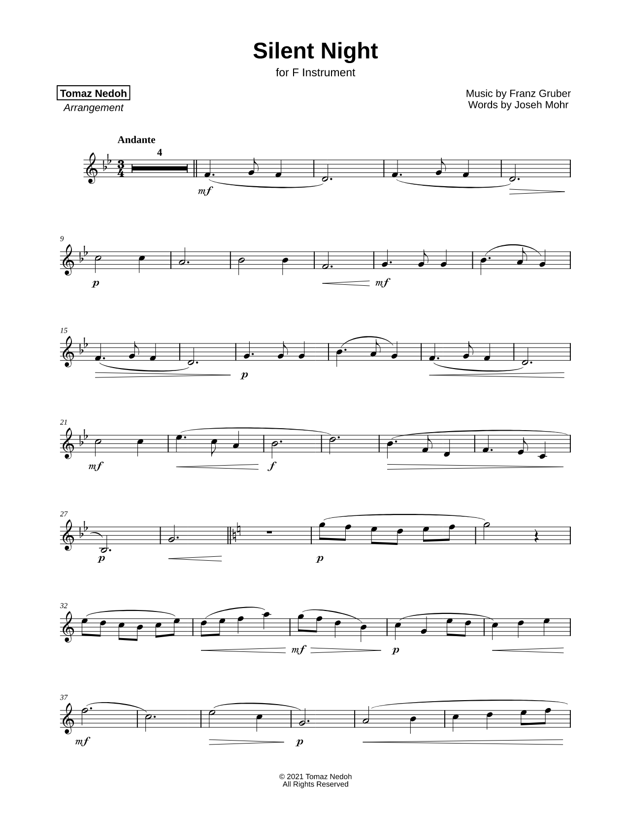 Collection: Silent Night - F Instrument & Piano