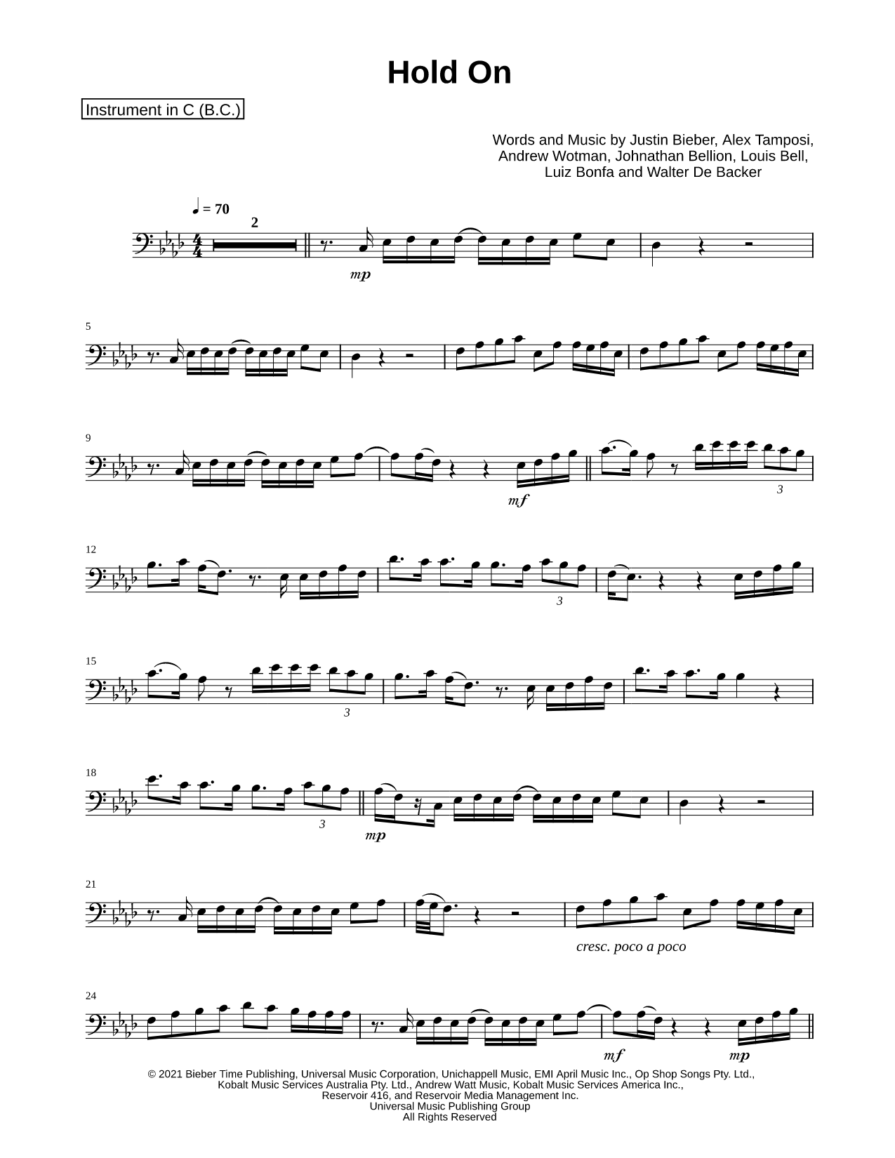 Collection: Hold On - Bass Clef Instrument & Piano