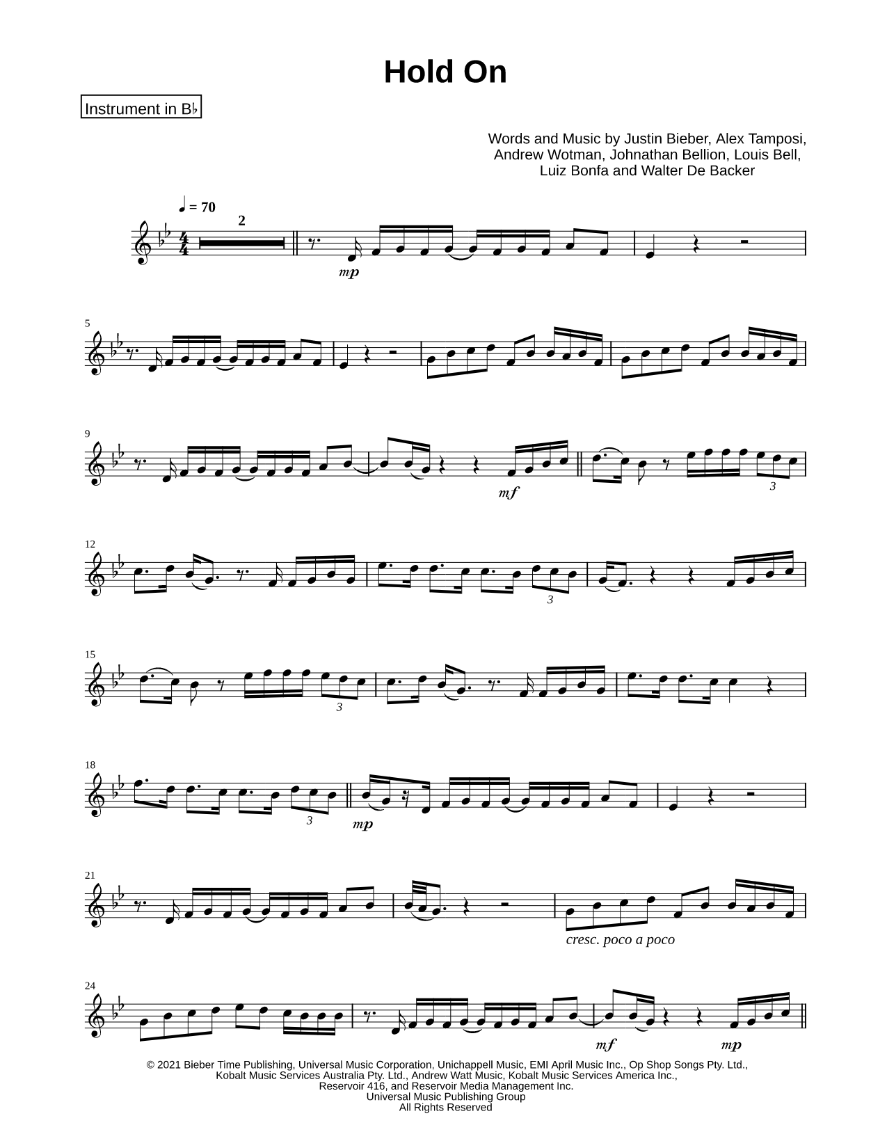 Collection: Hold On - Bb Instrument & Piano