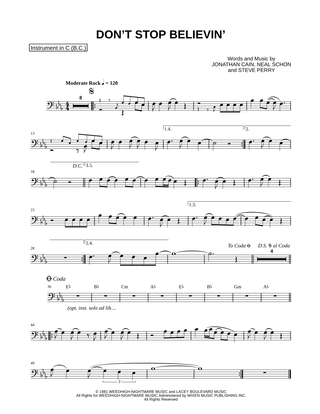 Collection: Don't Stop Believin' - Bass Clef Instrument & Piano