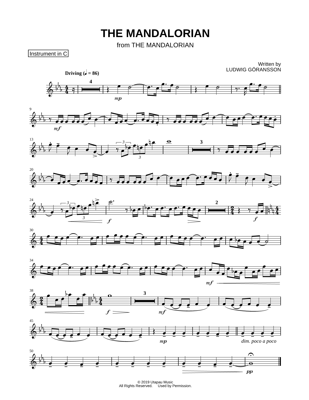 Collection: Star Wars: The Mandalorian (Main Theme) - C Instrument & Piano