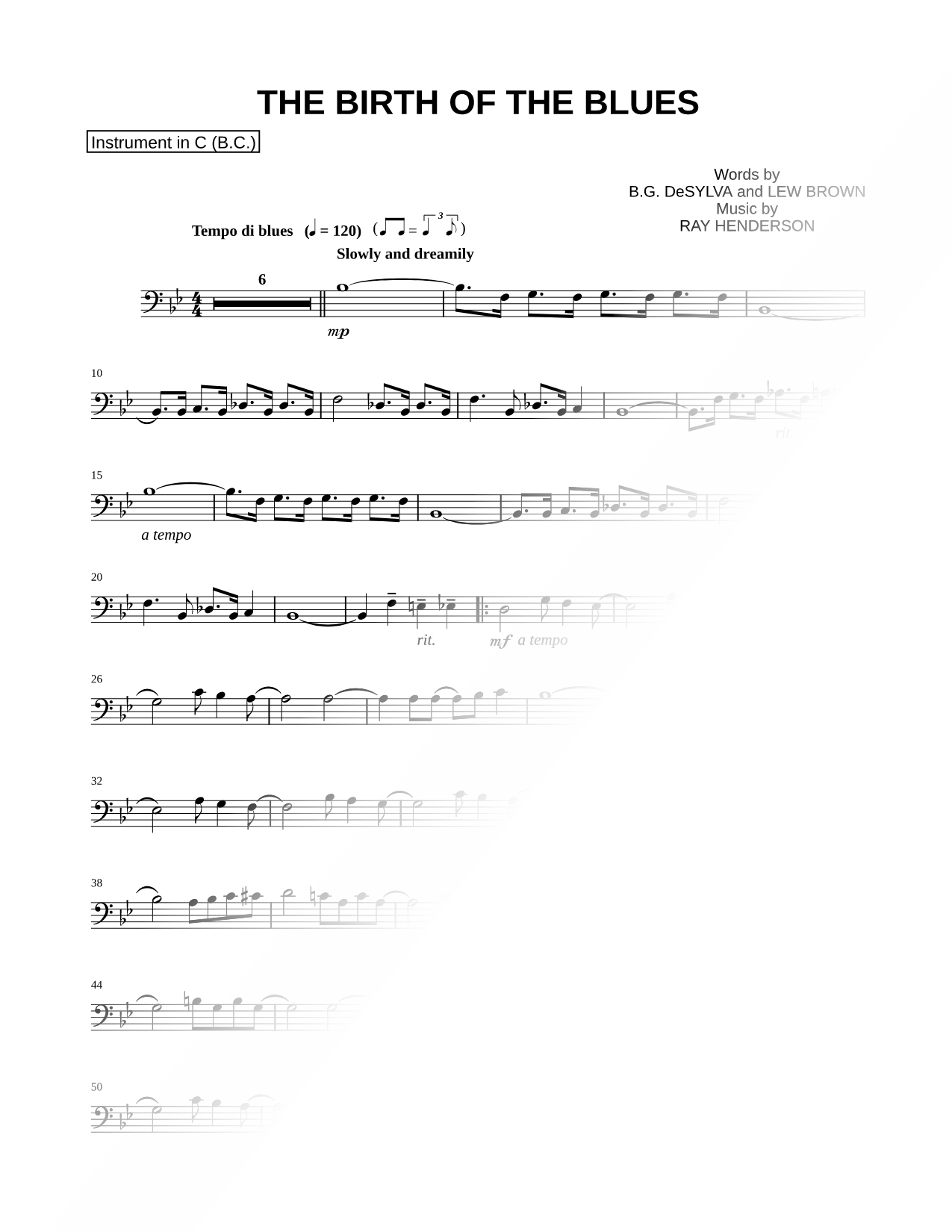 Collection: The Birth of the Blues - Bass Clef Instrument & Piano