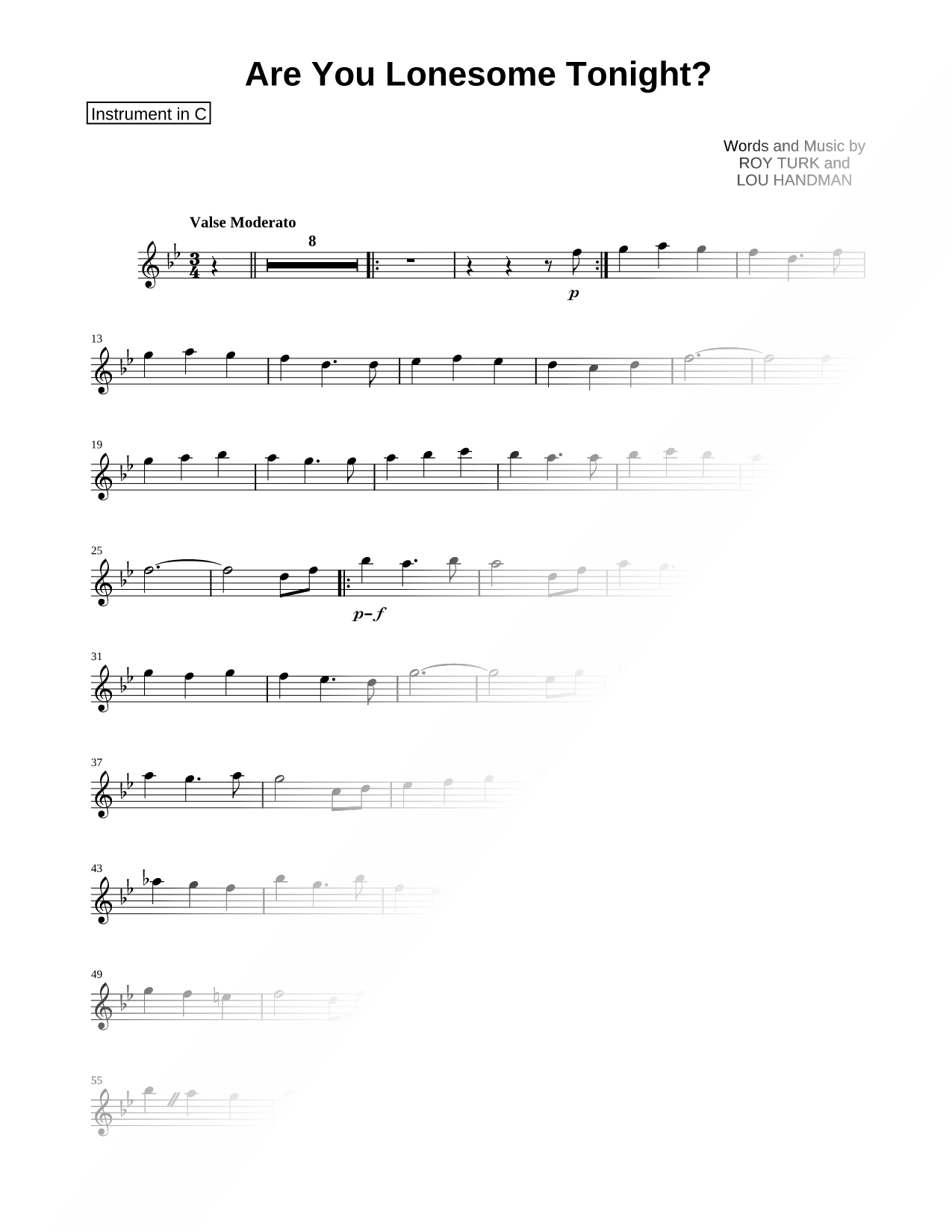 Collection: Are You Lonesome Tonight? - C Instrument & Piano