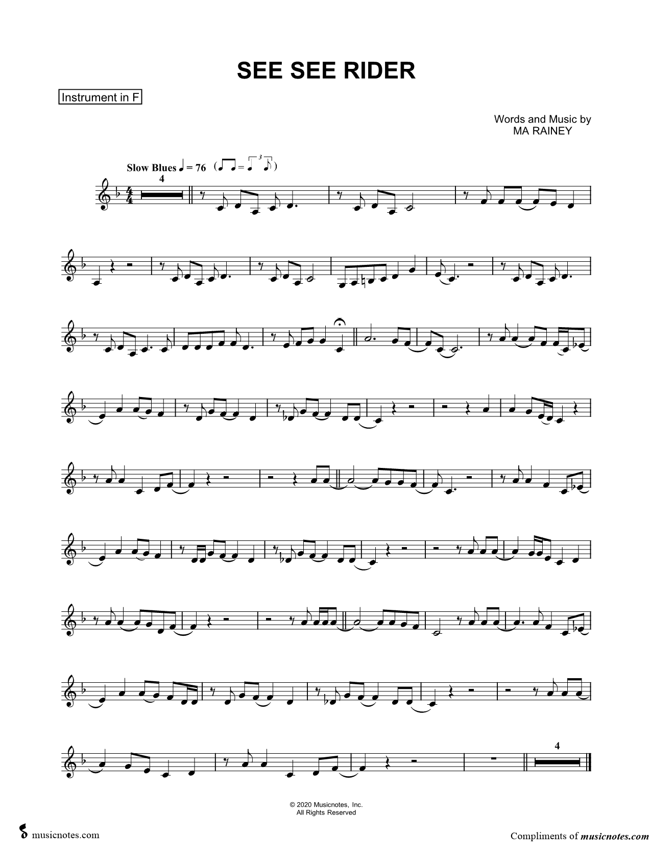 Collection: See See Rider - F Instrument & Piano