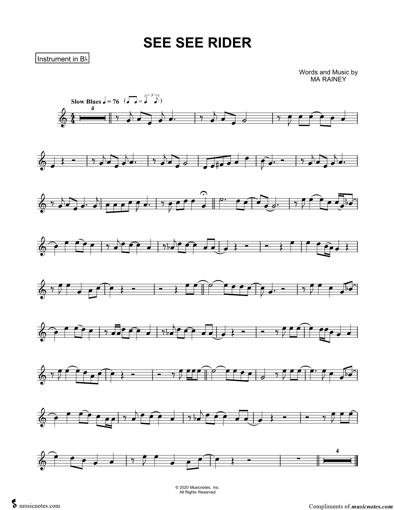 Collection: See See Rider - Bb Instrument & Piano
