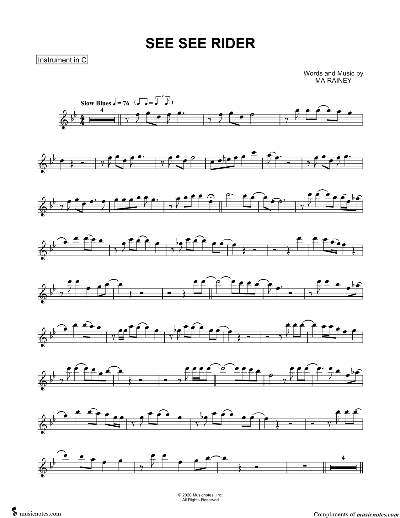Collection: See See Rider - C Instrument & Piano