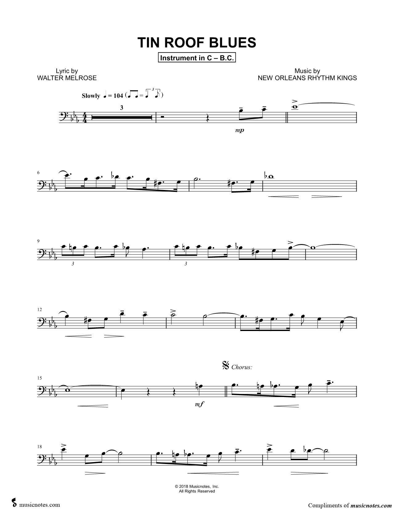 Collection: Tin Roof Blues - Bass Clef Instrument & Piano