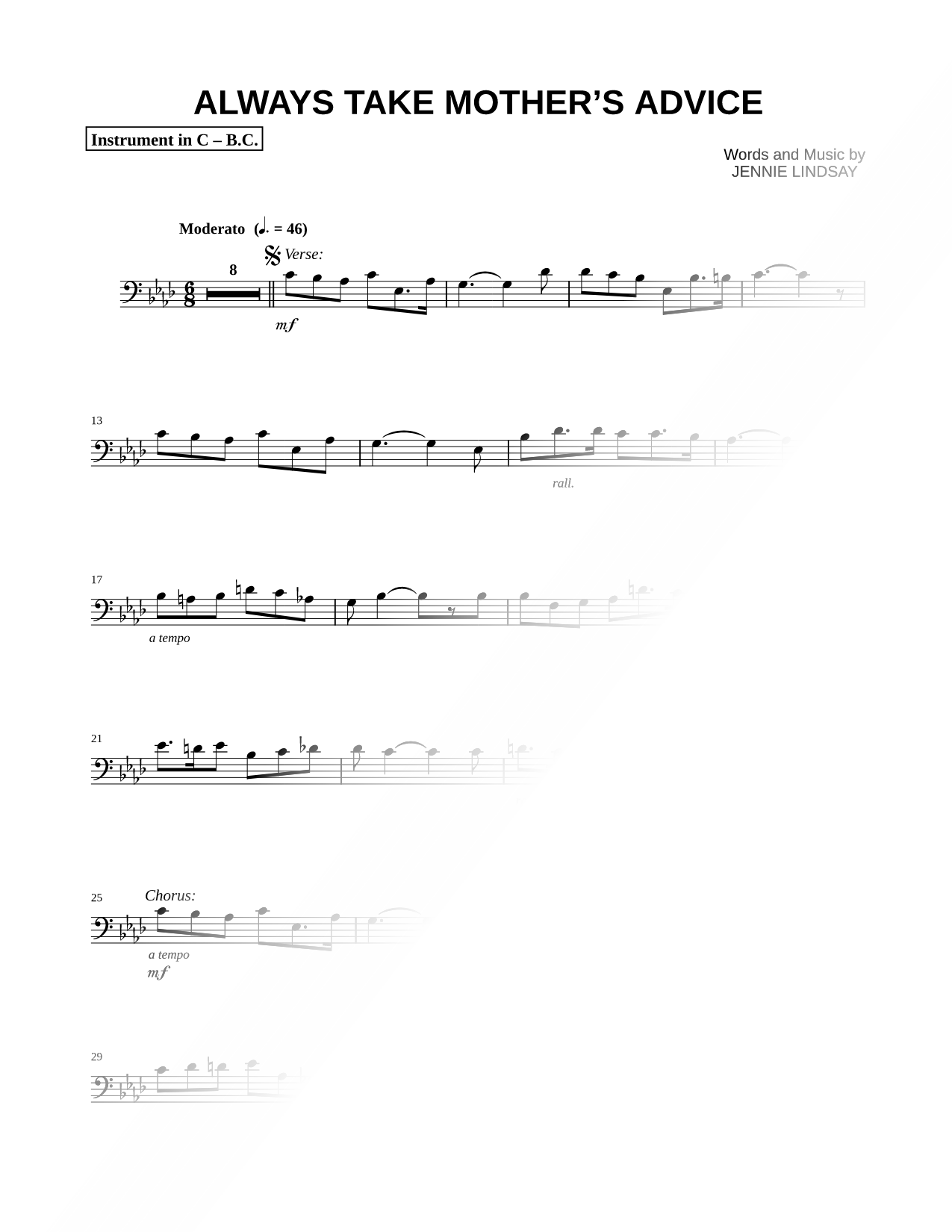 Collection: Always Take Mother's Advice - Bass Clef Instrument & Piano