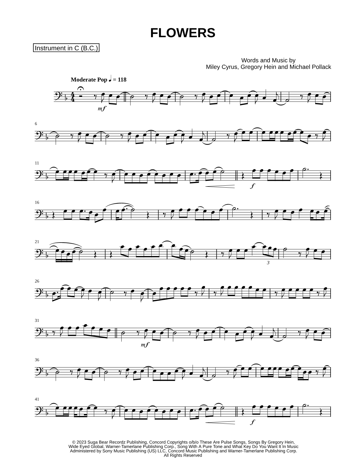 Collection: Flowers - Bass Clef Instrument & Piano