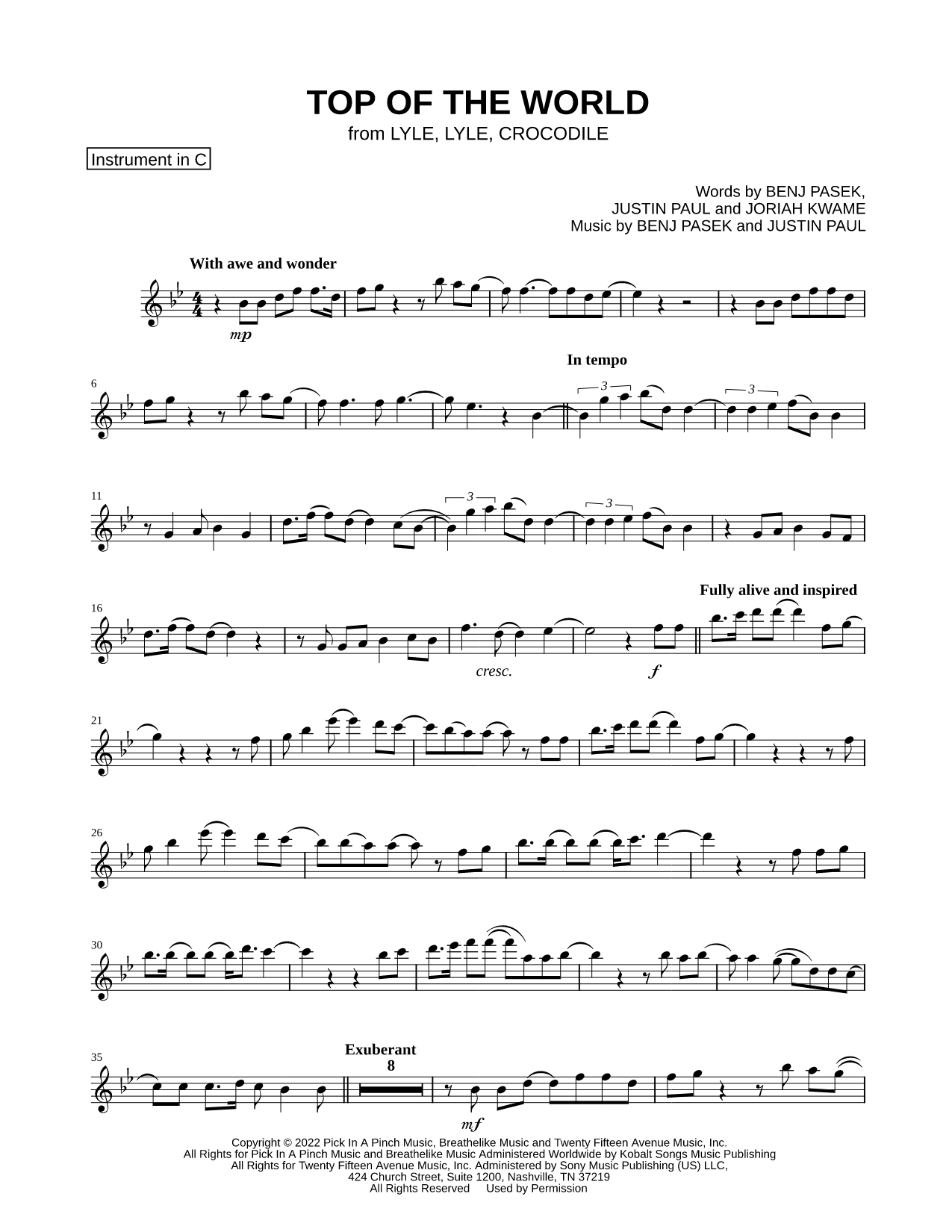 Collection: Top of the World - C Instrument & Piano
