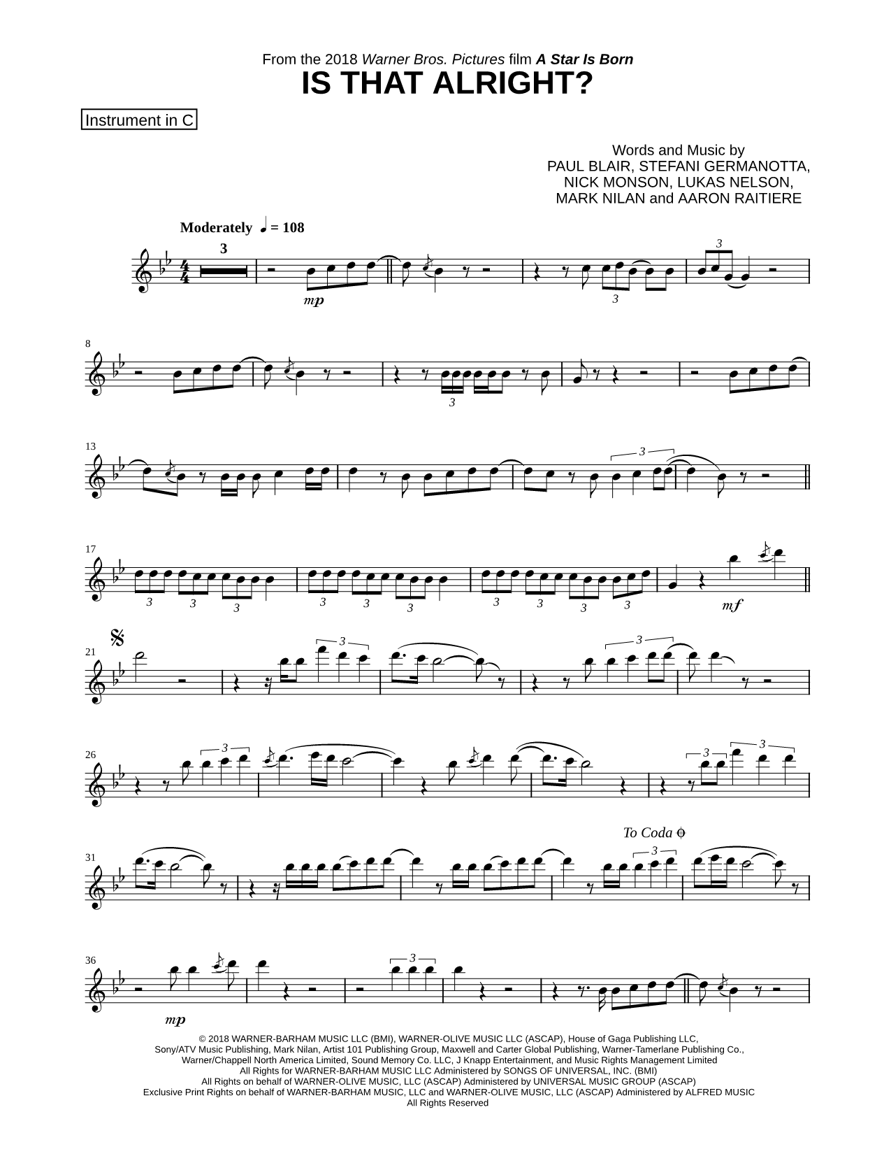 Collection: Is That Alright? - C Instrument & Piano
