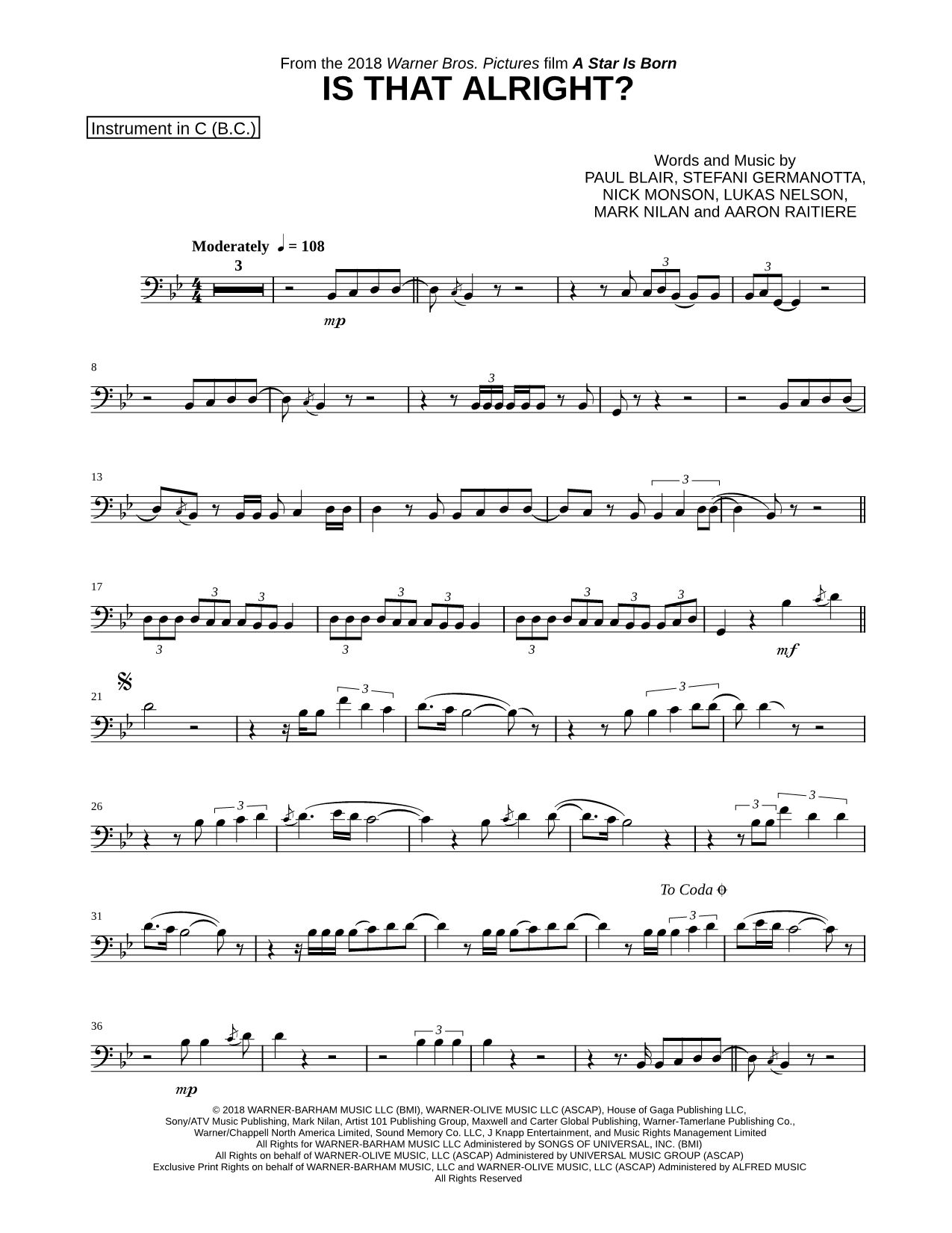 Collection: Is That Alright? - Bass Clef Instrument & Piano