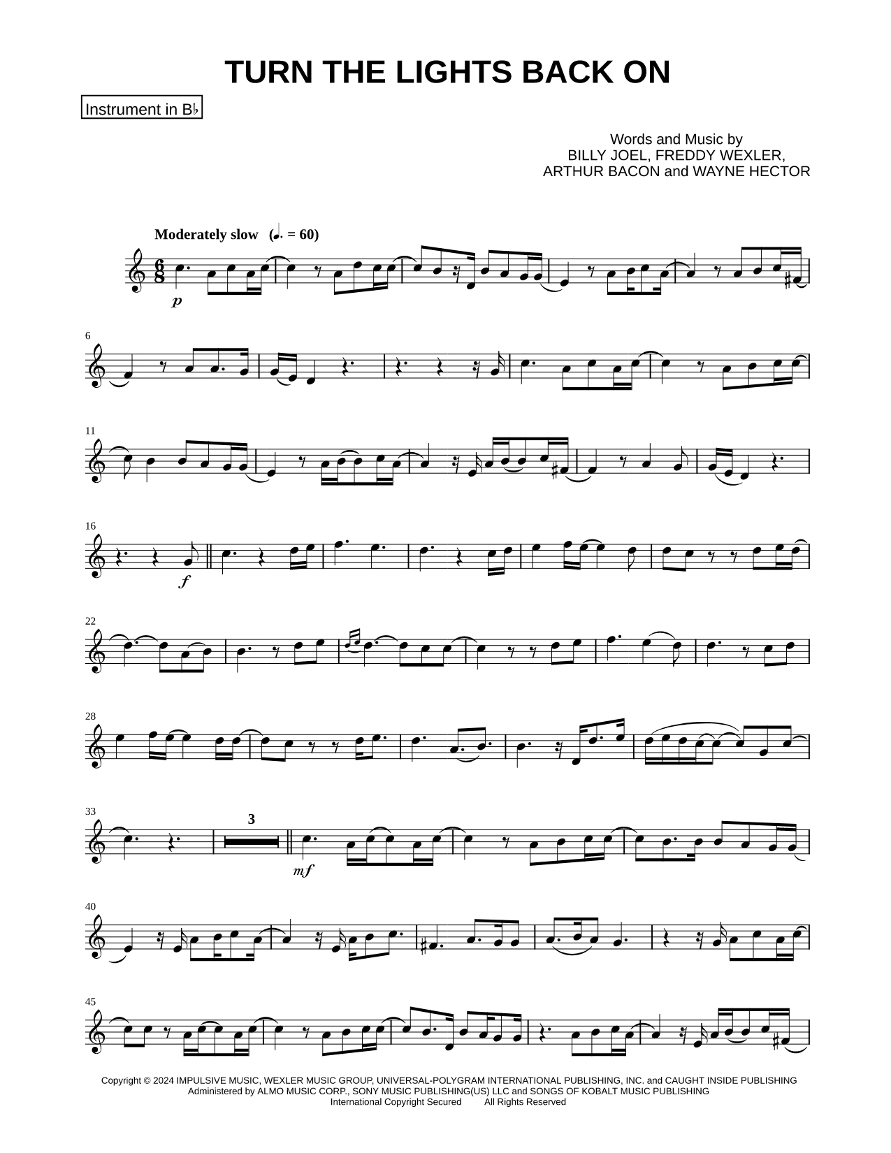 Collection: Turn the Lights Back On - Bb Instrument & Piano