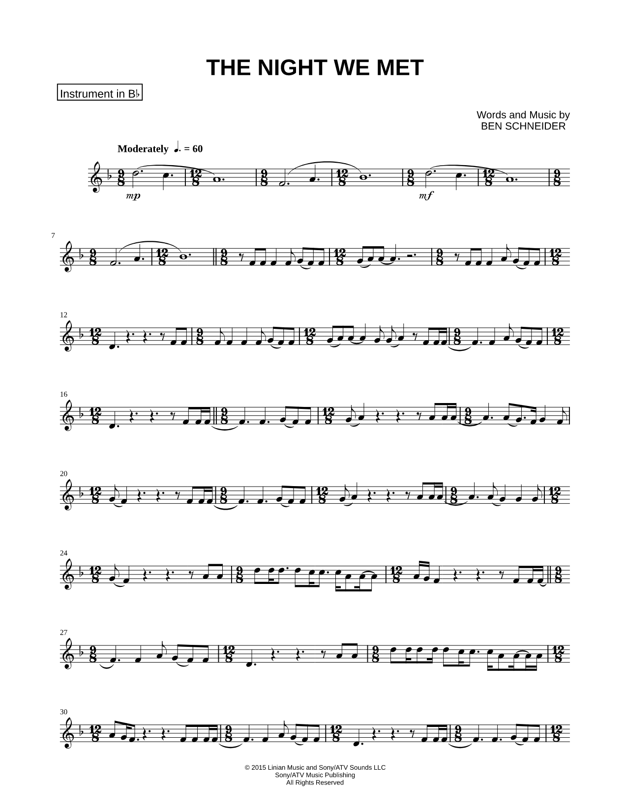 Collection: The Night We Met - Bb Instrument & Piano