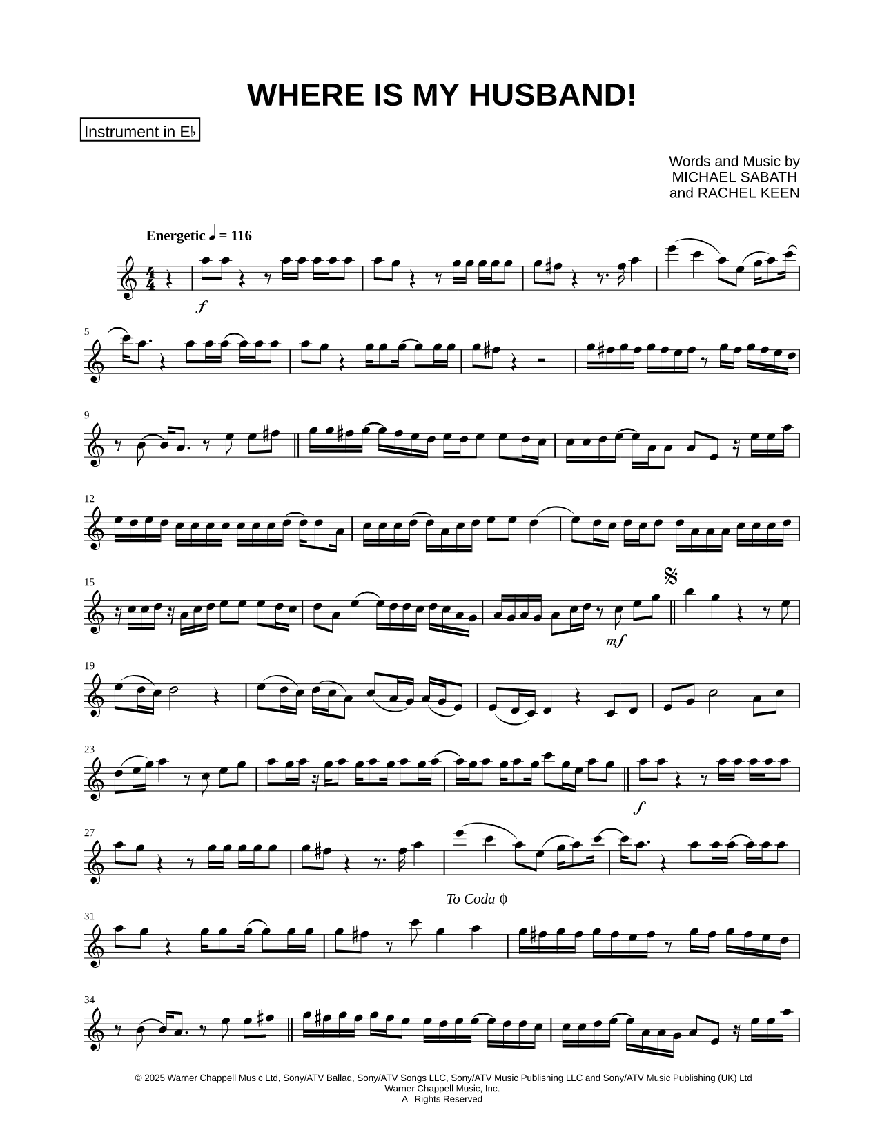 WHERE IS MY HUSBAND! - Eb Instrument & Piano