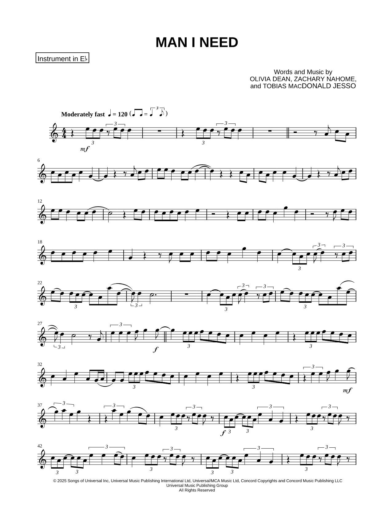 Man I Need - Eb Instrument & Piano